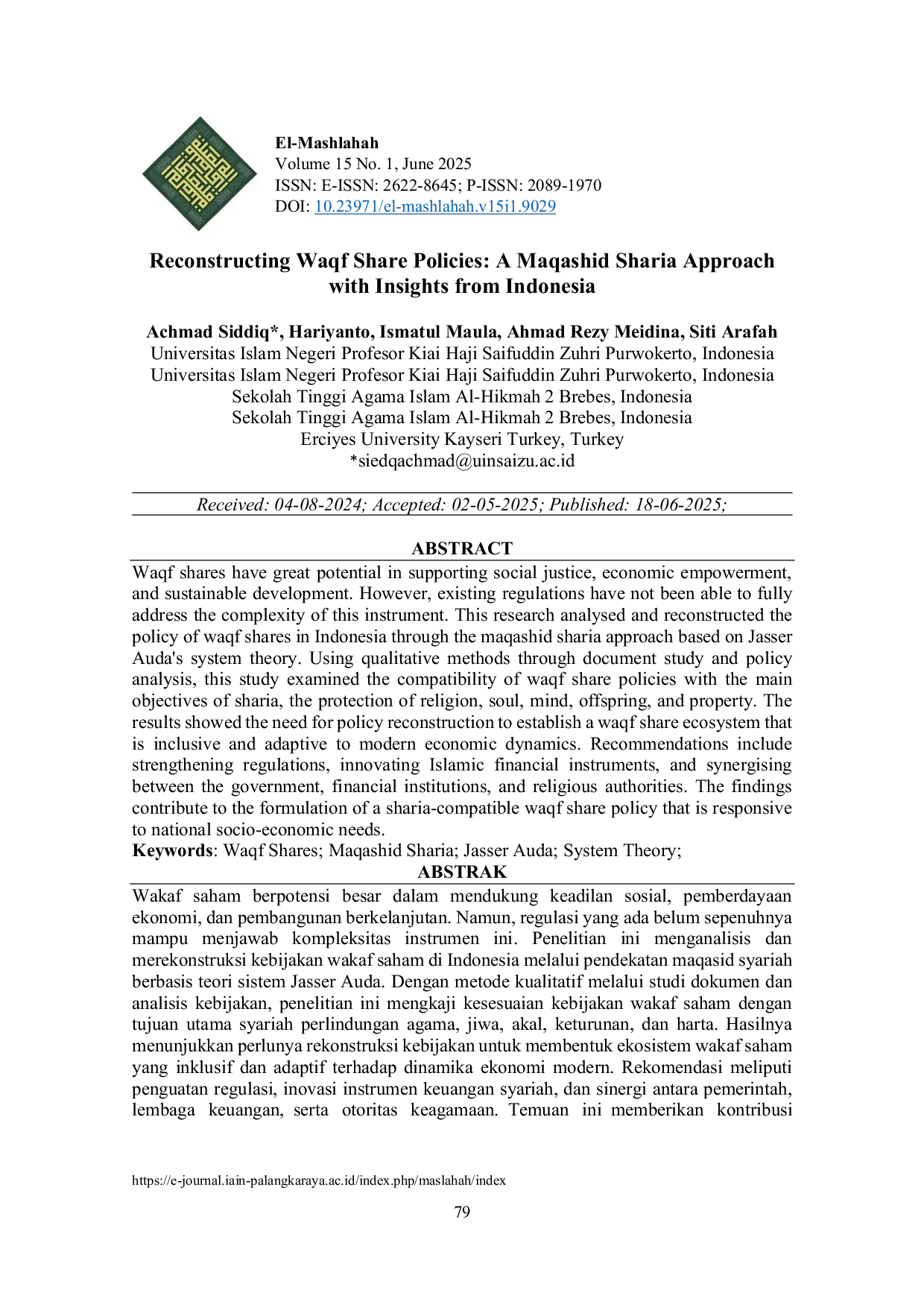 JURIS Reconstructing Waqf Share Policies A Maqashid Sharia Approach with Insights from Indonesia