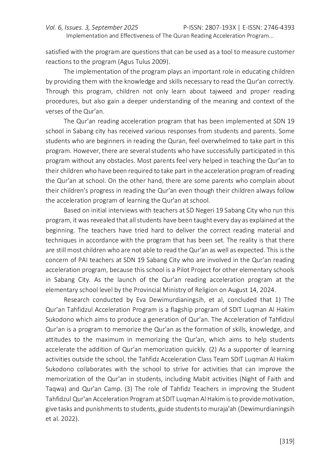 JURIS Implementation and Effectiveness of The Quran Reading Acceleration Program at SD Negeri 19 Sabang