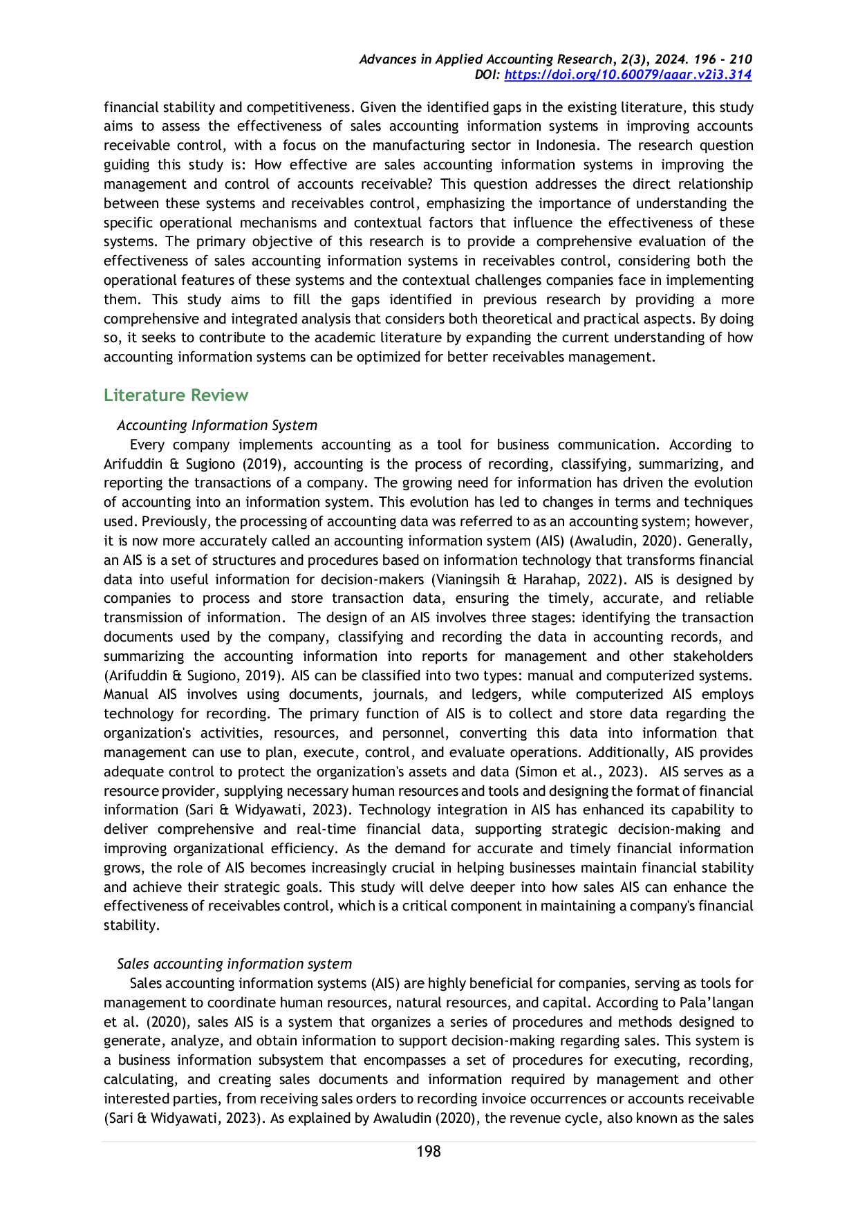 JURIS Evaluation of Sales Accounting Information Systems in Improving the Effectiveness of Accounts Receivable Control