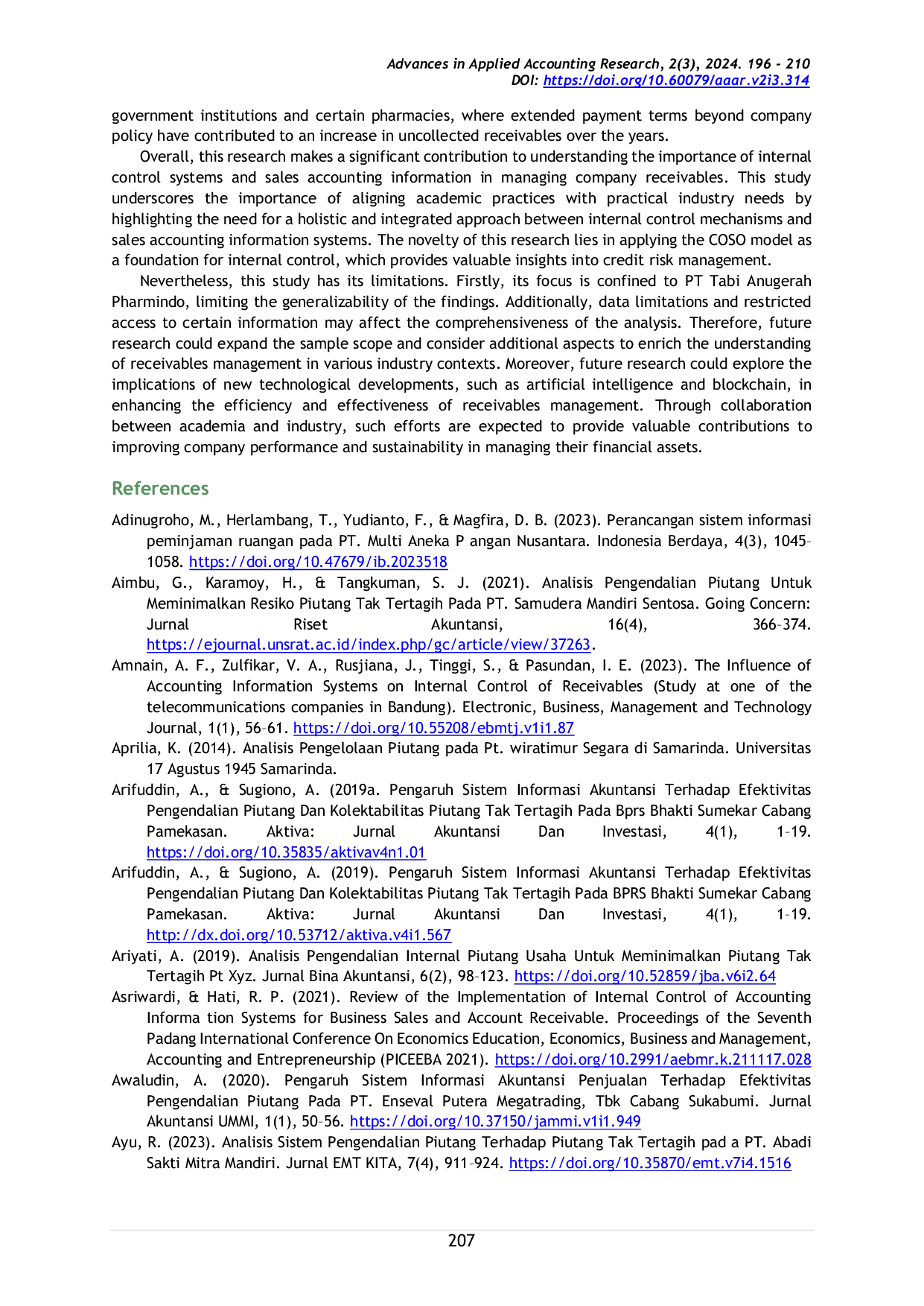 JURIS Evaluation of Sales Accounting Information Systems in Improving the Effectiveness of Accounts Receivable Control