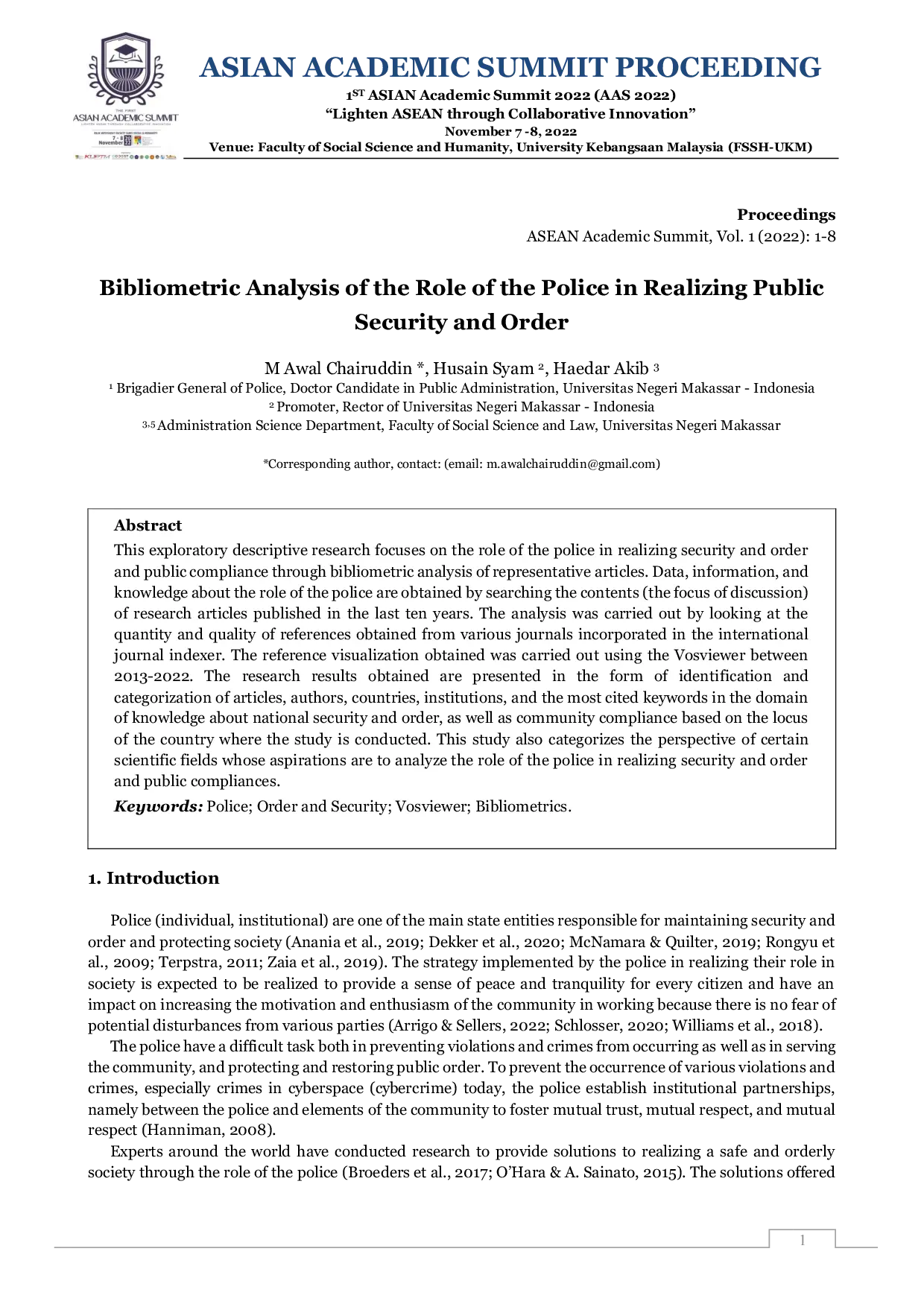 JURIS Bibliometric Analysis of the Role of the Police in Realizing Public Security and Order