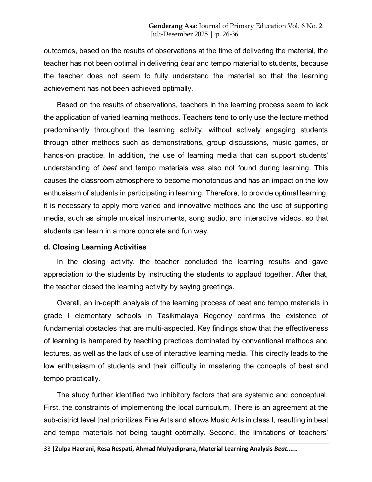 JURIS Learning Analysis of Beat and Tempo Materials In Grade I Elementary School