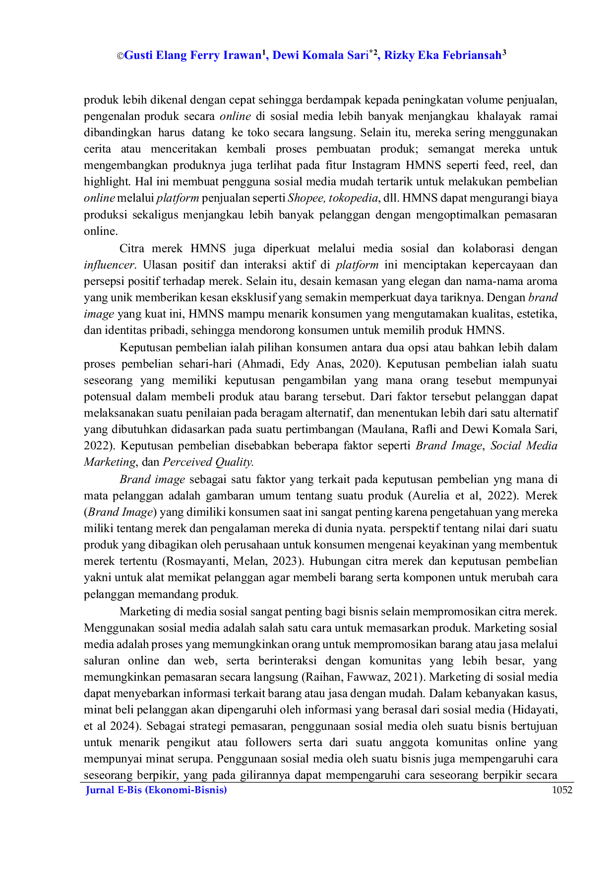 JURIS Dapatkah Brand Image Social Media Marketing Perceived Quality Terhadap Keputusan Pembelian Parfume HMNS di Sidoarjo