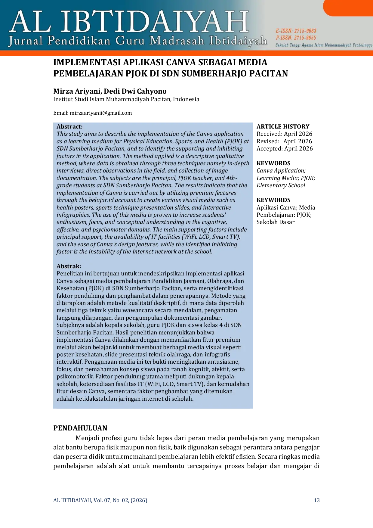 JURIS Implementasi Aplikasi Canva Sebagai Media Pembelajaran PJOK di SDN Sumberharjo Pacitan