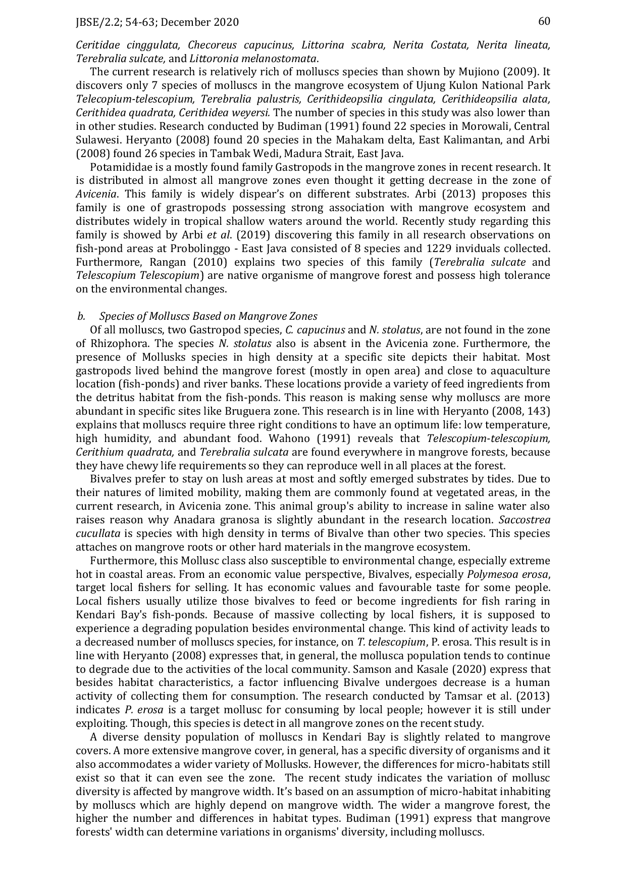 JURIS The Diversity of Molluscs in Mangrove Ecosystem of Kendari Bay