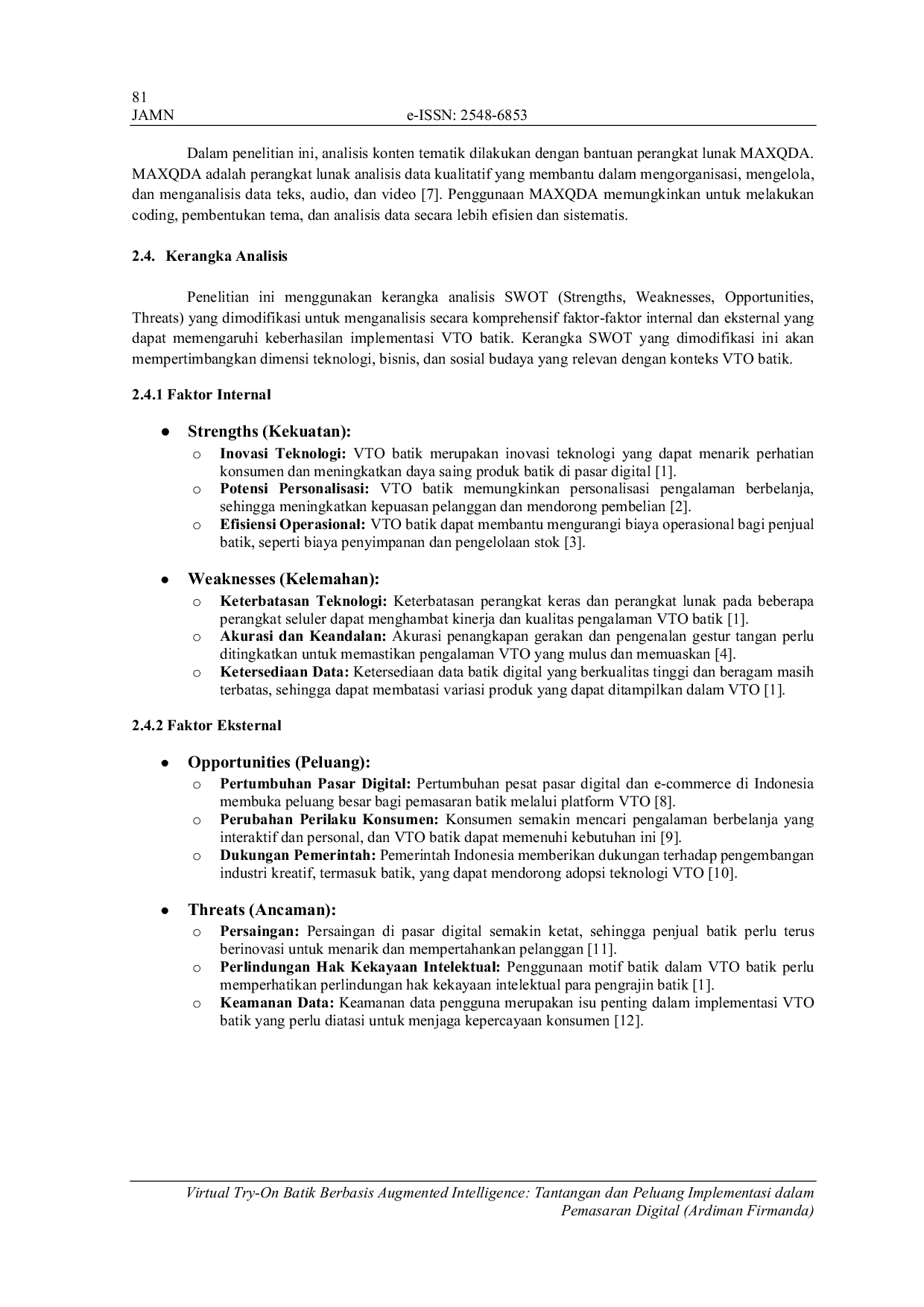 JURIS Virtual Try On Batik Berbasis Augmented Intelligence Tantangan dan Peluang Implementasi dalam Pemasaran Digital