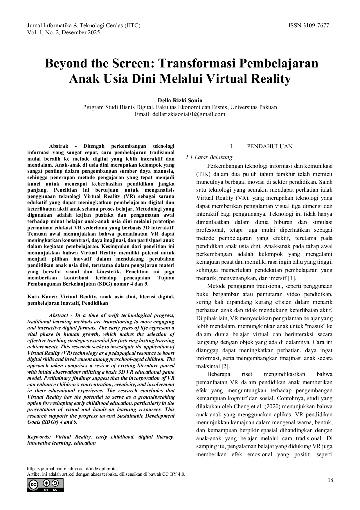 JURIS Beyond the Screen Transformasi Pembelajaran Anak Usia Dini Melalui Virtual Reality