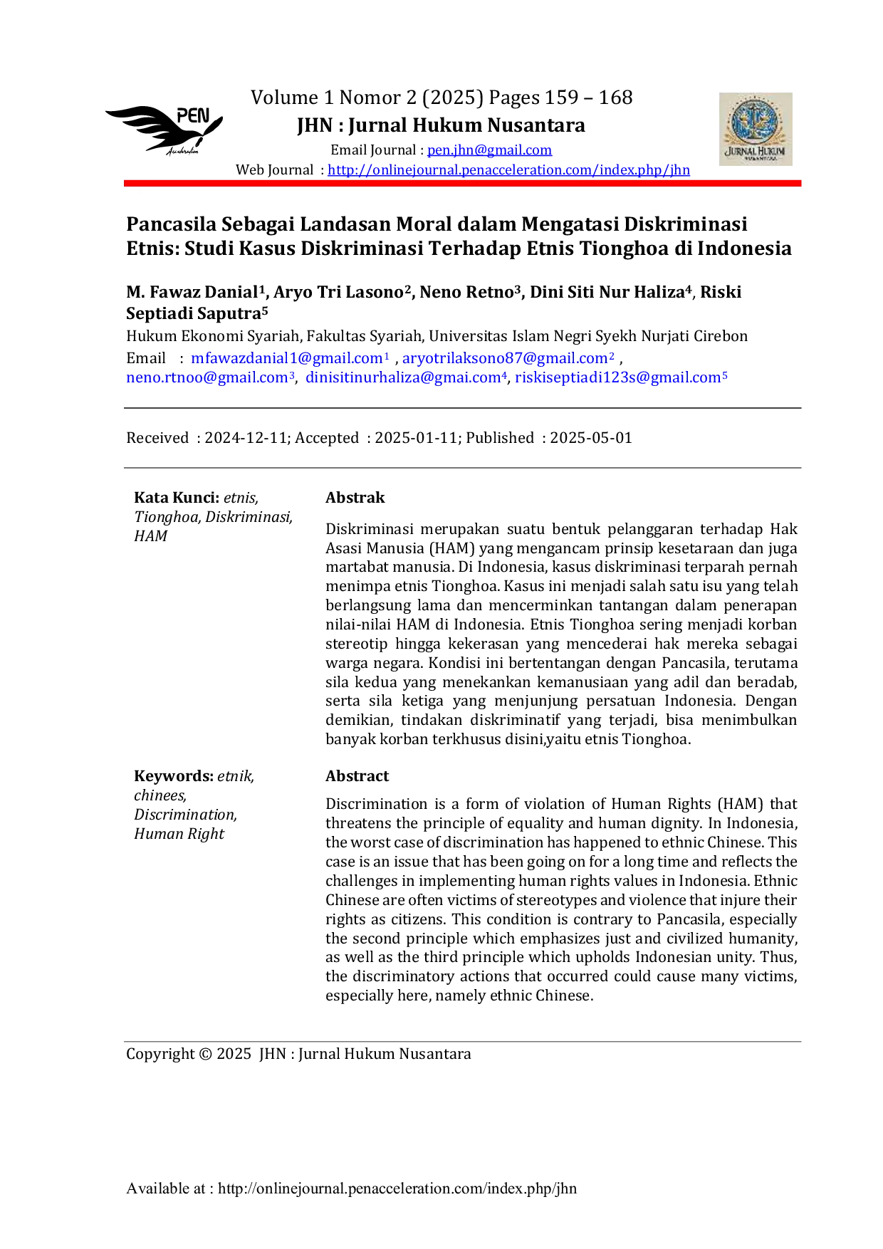 JURIS Pancasila Sebagai Landasan Moral dalam Mengatasi Diskriminasi Etnis Studi Kasus Diskriminasi Terhadap Etnis Tionghoa di Indonesia