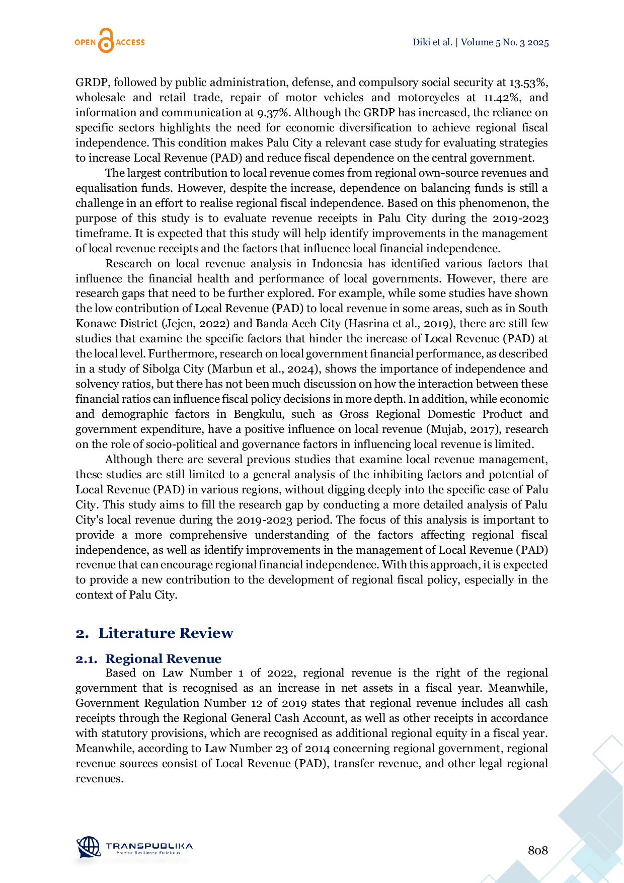 JURIS Analysis of Regional Revenue of Palu City for the 2019 2023 Period