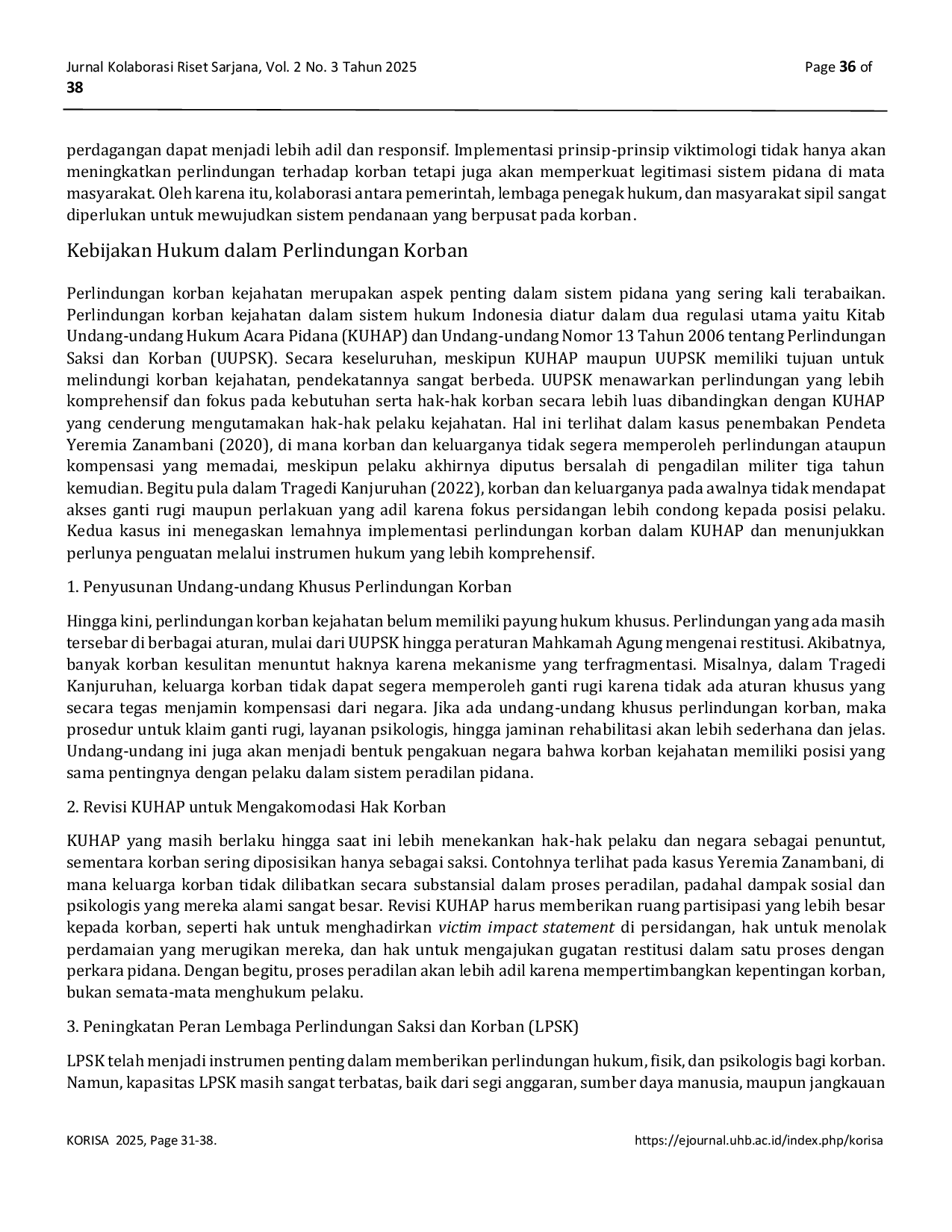 JURIS Peran Viktimologi dalam Reformasi Hukum Pidana di Indonesia