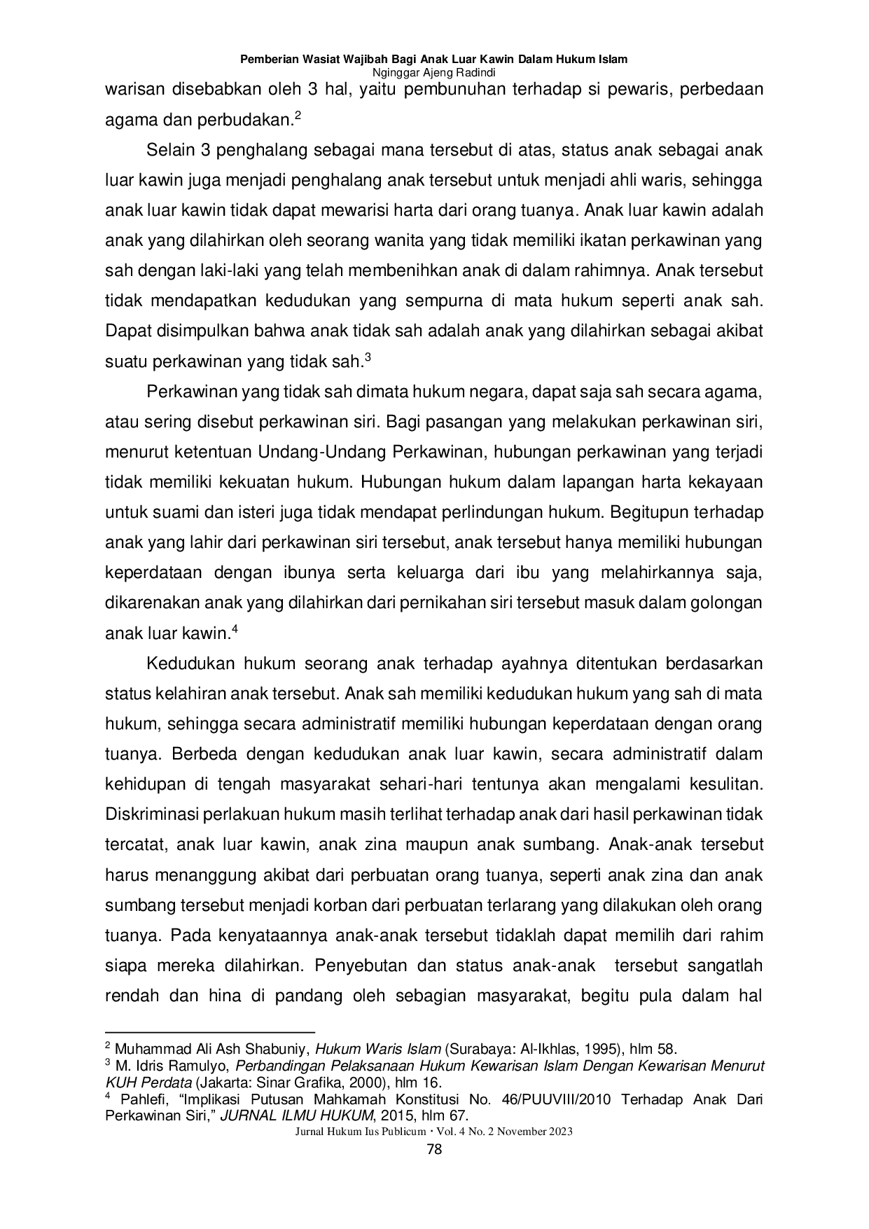 JURIS Pemberian Wasiat Wajibah Bagi Anak Luar Kawin Dalam Hukum Islam