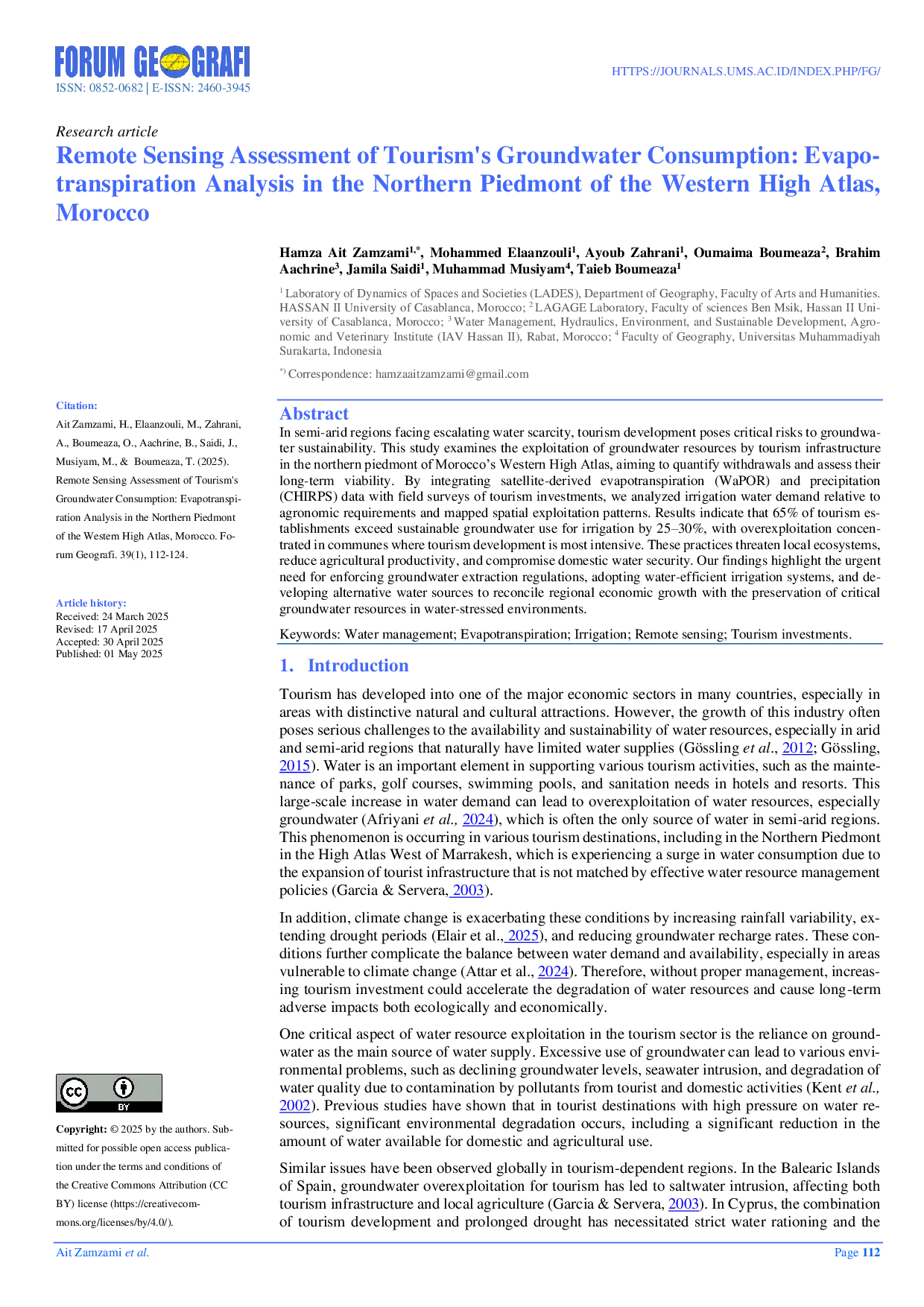 JURIS Remote Sensing Assessment of Tourism s Groundwater Consumption Evapotranspiration Analysis in the Northern Piedmont of the Western High Atlas Morocco