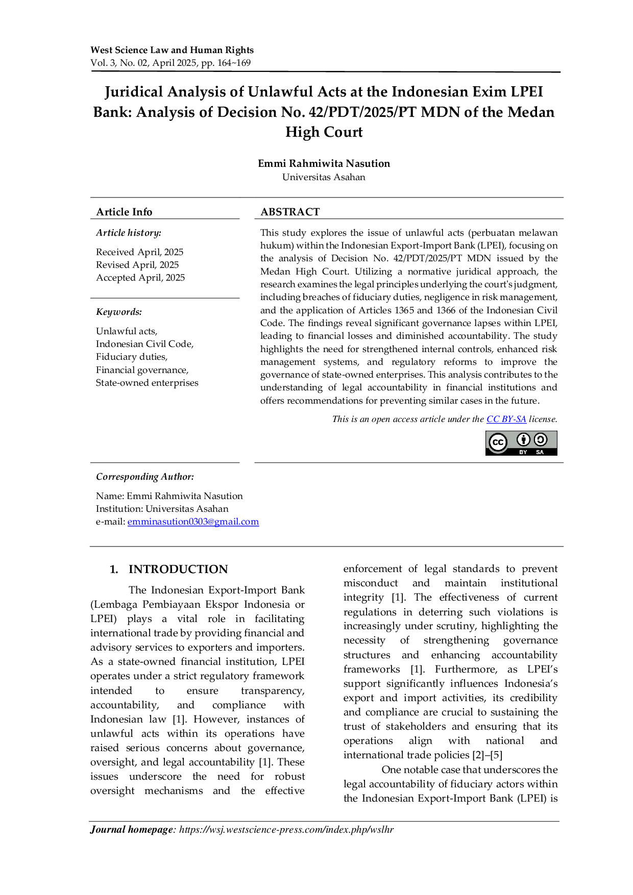 JURIS Juridical Analysis of Unlawful Acts at the Indonesian Exim LPEI Bank Analysis of Decision No 42 PDT 2025 PT MDN of the Medan High Court