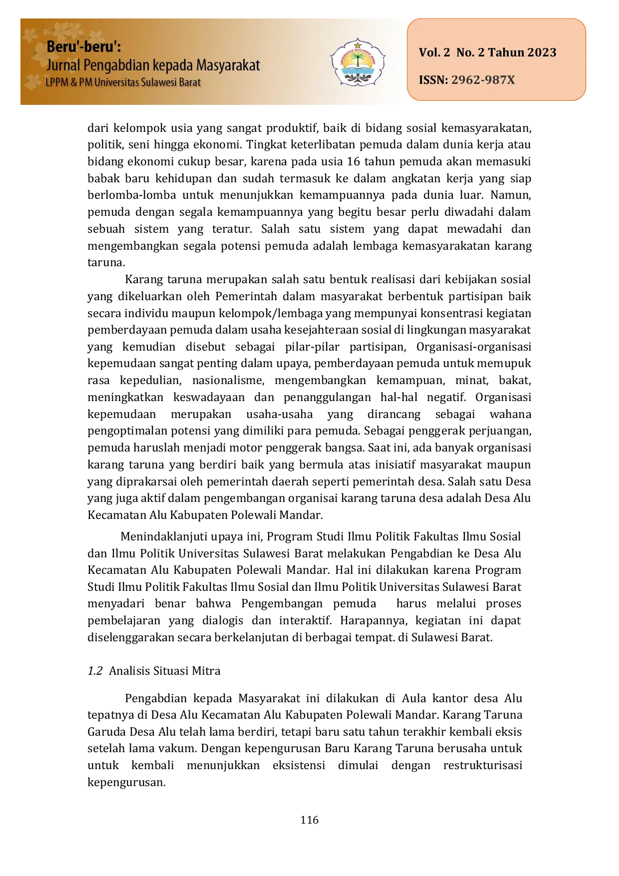 JURIS Peningkatan Kapasitas Pemuda Desa Alu Kecamatan Alu Kabupaten Polewali Mandar