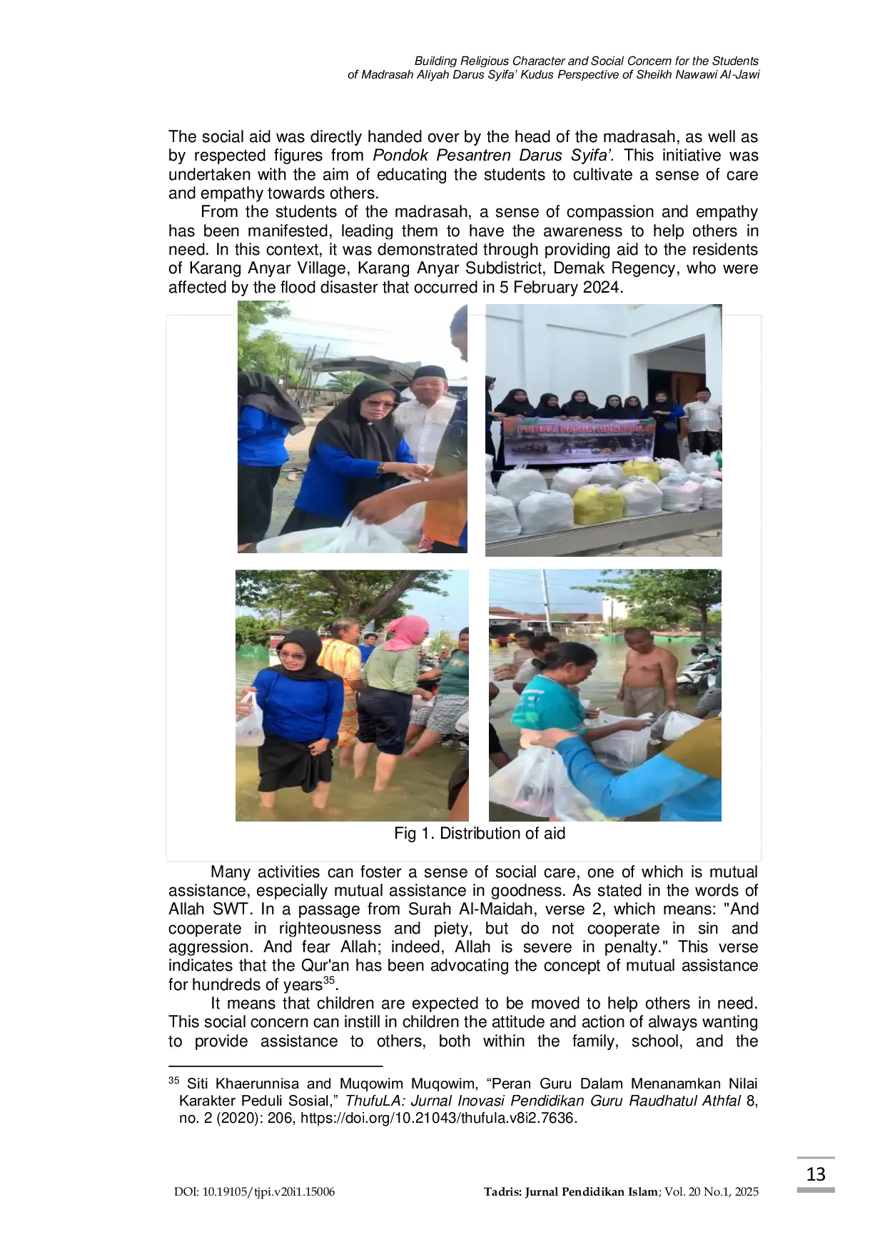 JURIS Building Religious Character and Social Concern for the Students of Madrasah Aliyah Darus Syifa Kudus Perspective of Sheikh Nawawi Al Jawi