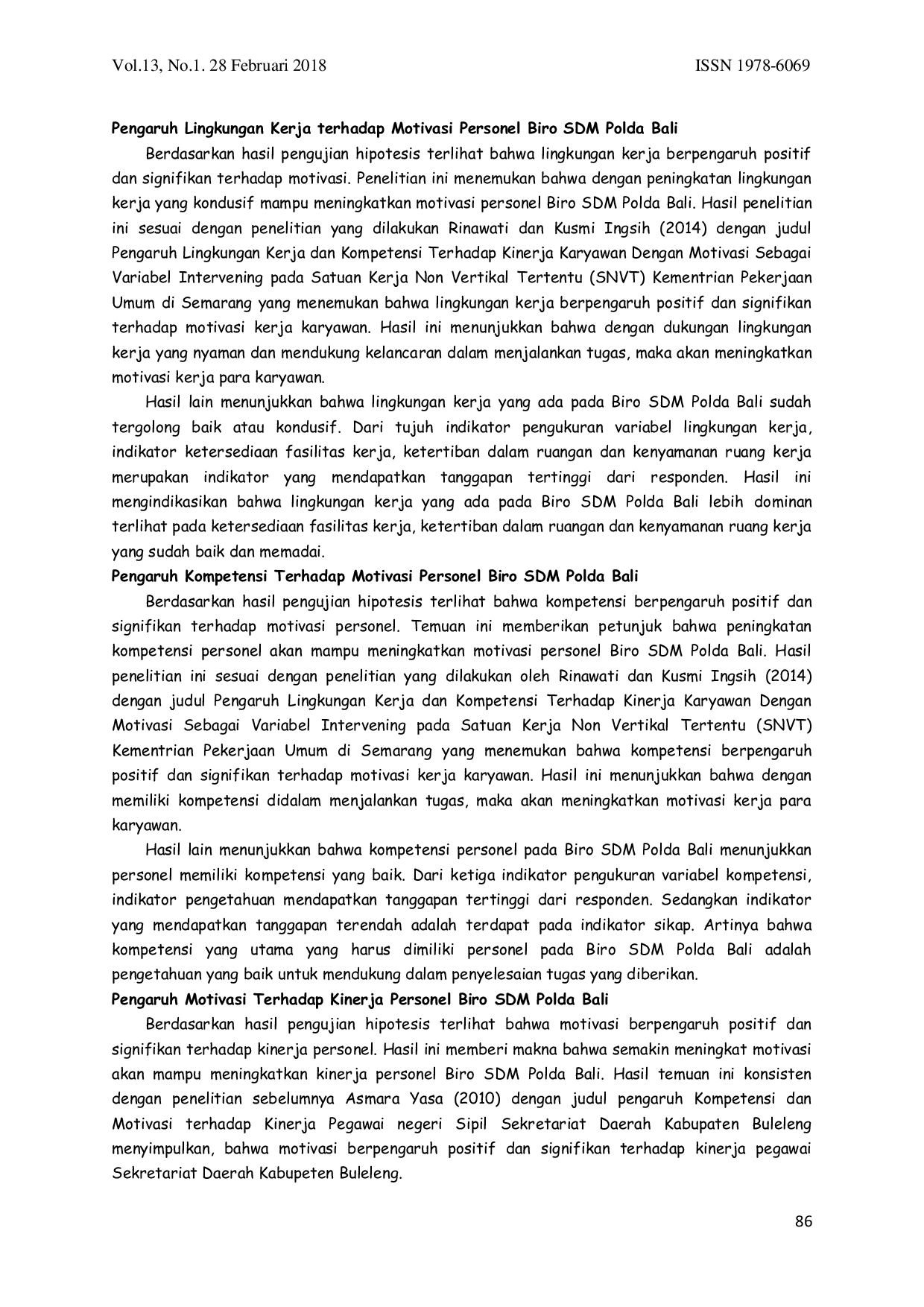 JURIS Analisis Lingkungan Kerja Dan Kompetensi Dalam Meningkatkan Motivasi Dan Kinerja Personel Biro SDM Polda Bali