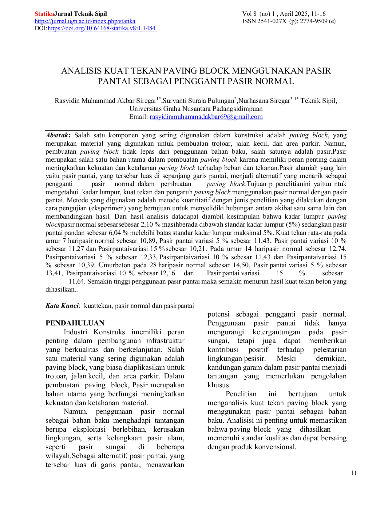JURIS Analisis Kuat Tekan Paving Block Menggunakan Pasir Pantai Sebagai Pengganti Pasir Normal