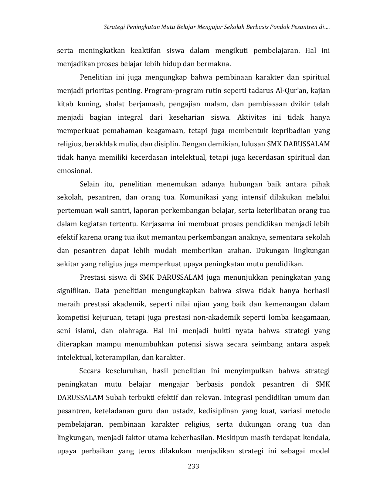 JURIS Strategi Peningkatan Mutu Belajar Mengajar Sekolah Berbasis Pondok Pesantren di Smk Darussalam Subah di Desa Kemiri Barat Kecamatan Subah Kabupaten Batang