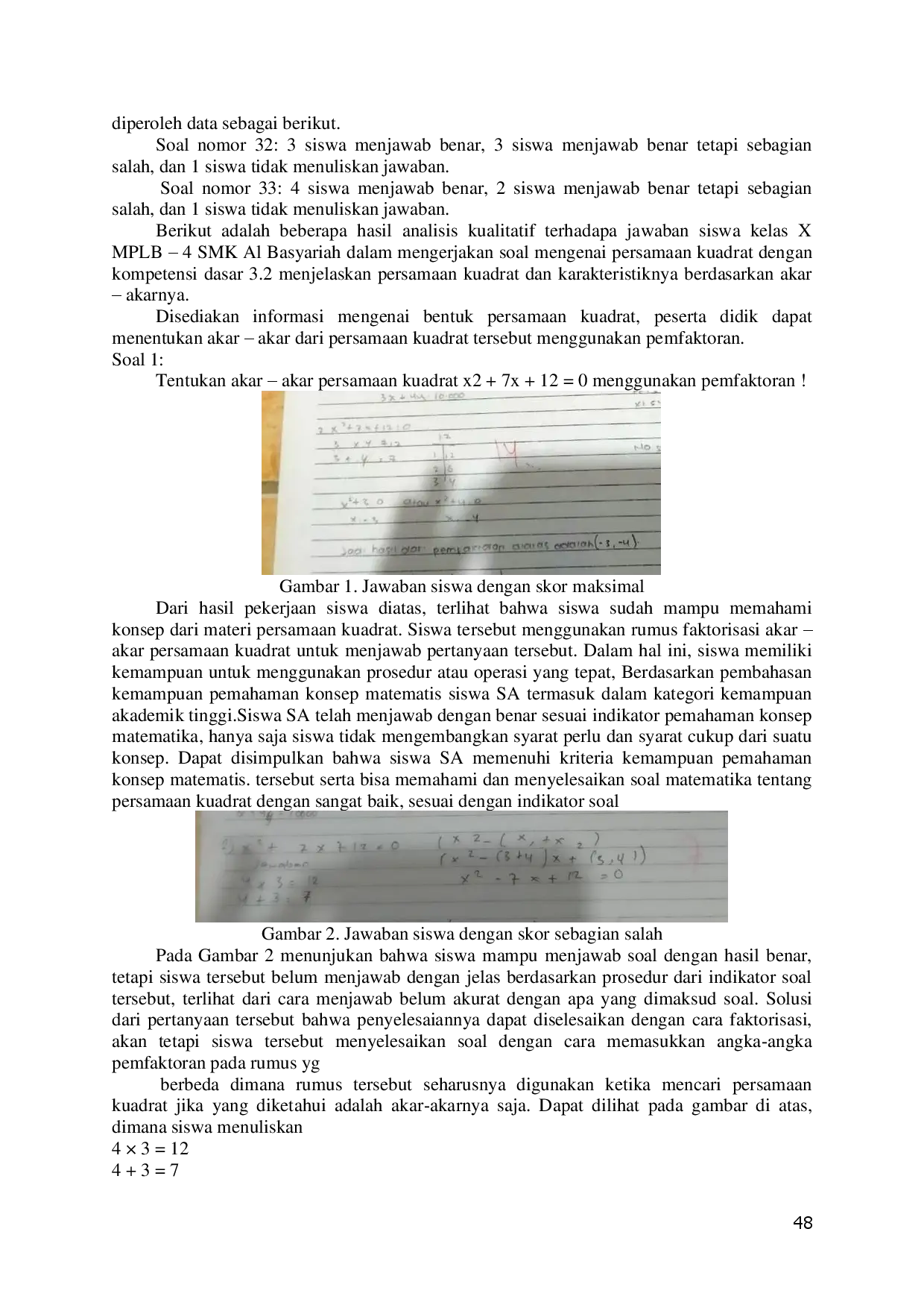 juris Analisis Kemampuan Pemahaman Konsep Matematika Pada Materi Persamaan Kuadrat Kelas X Di Smk Al Basyariah Bogor