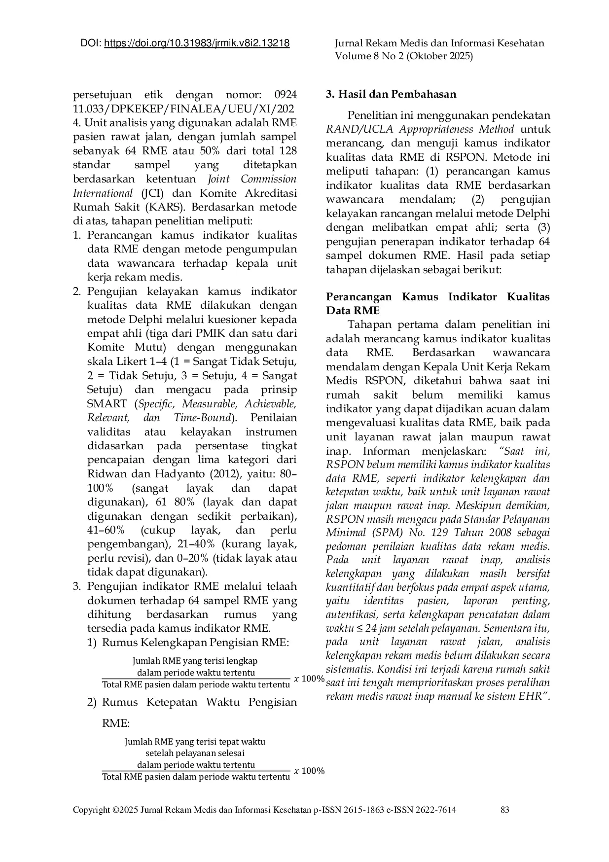 JURIS Design of Electronic Medical Record Data Quality Indicator Dictionary at National Brain Center Hospital Jakarta