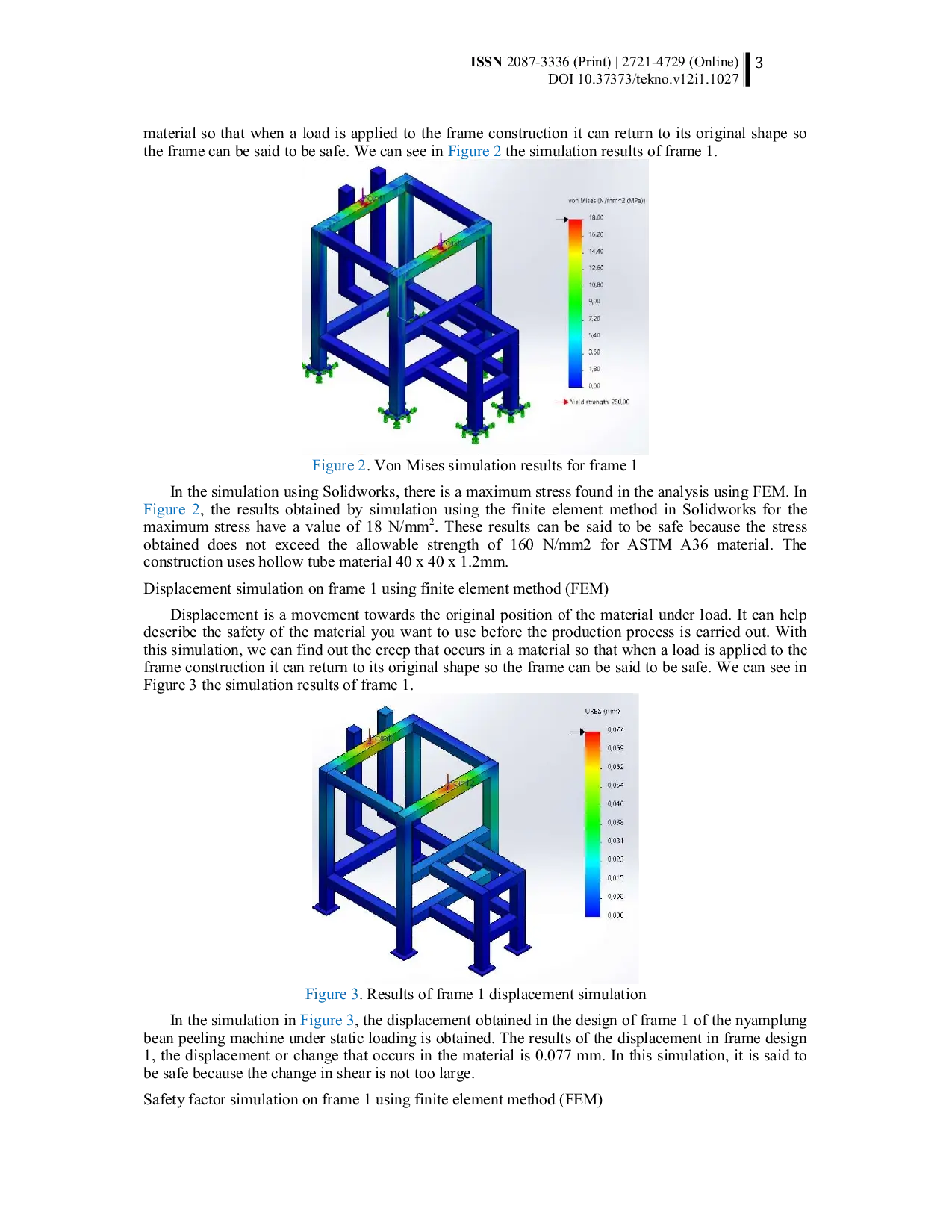 JURIS Analysis of the strength of the frame construction on the nyamplung bean peeling machine using the finite element method
