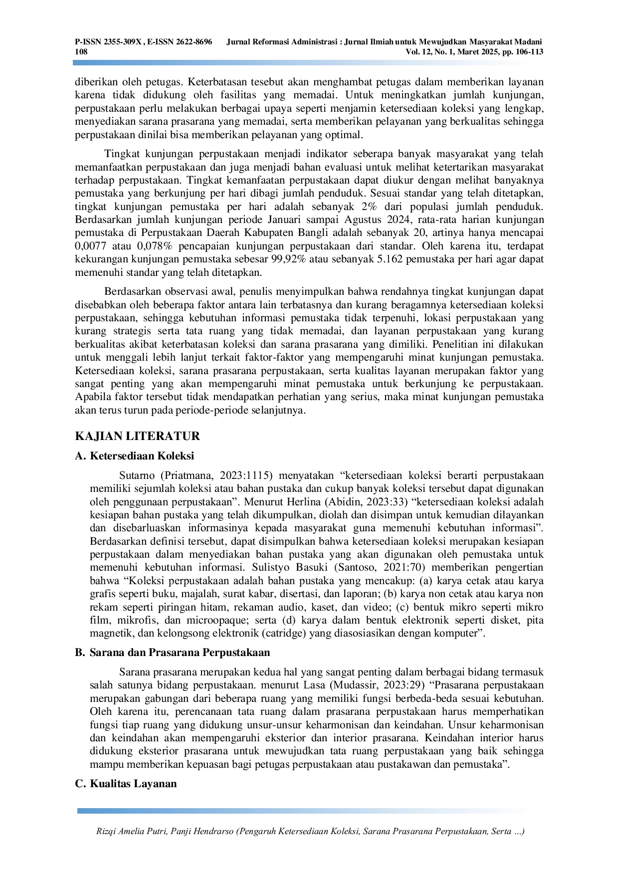 JURIS Pengaruh Ketersediaan Koleksi Sarana Prasarana Perpustakaan Serta Kualitas Layanan Terhadap Minat Kunjungan Pemustaka di Perpustakaan Daerah Kabupaten Bangli