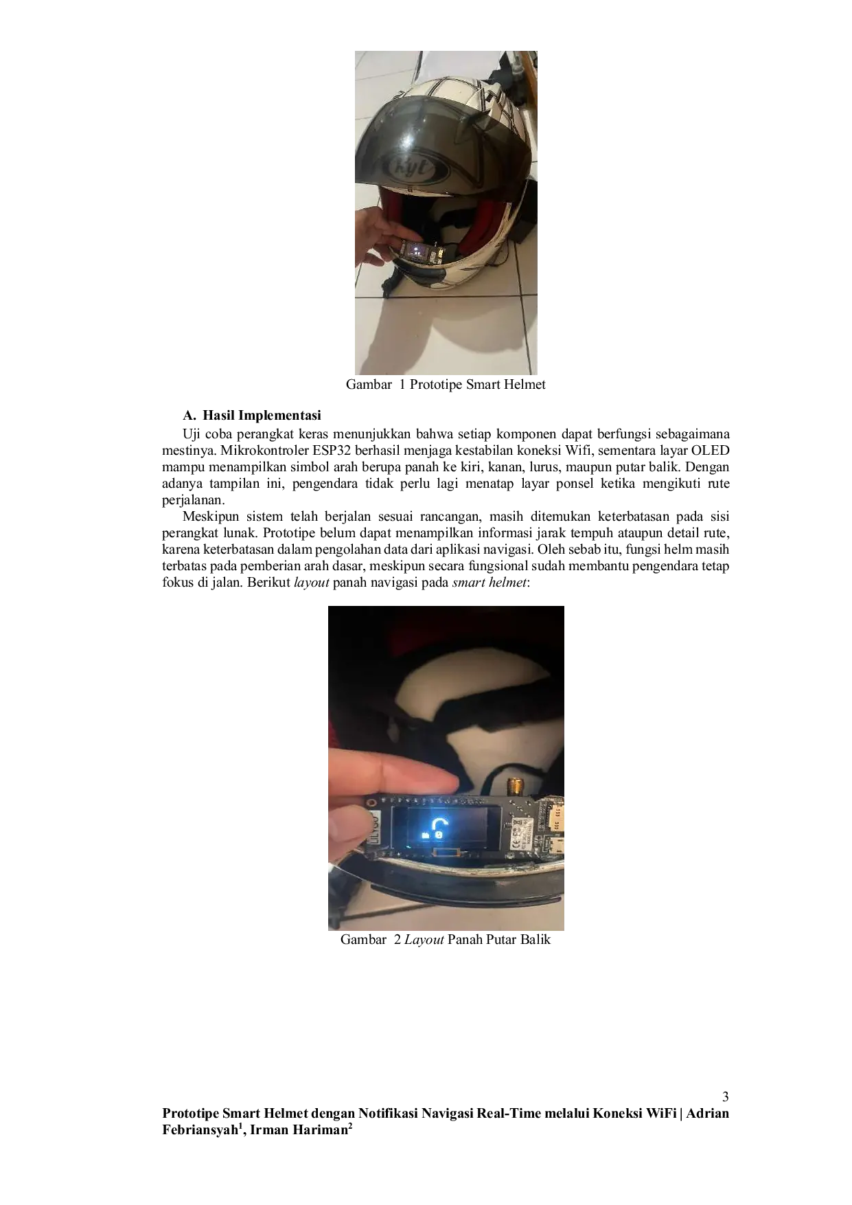 JURIS Prototipe Smart Helmet dengan Notifikasi Navigasi Real Time melalui Koneksi WiFi