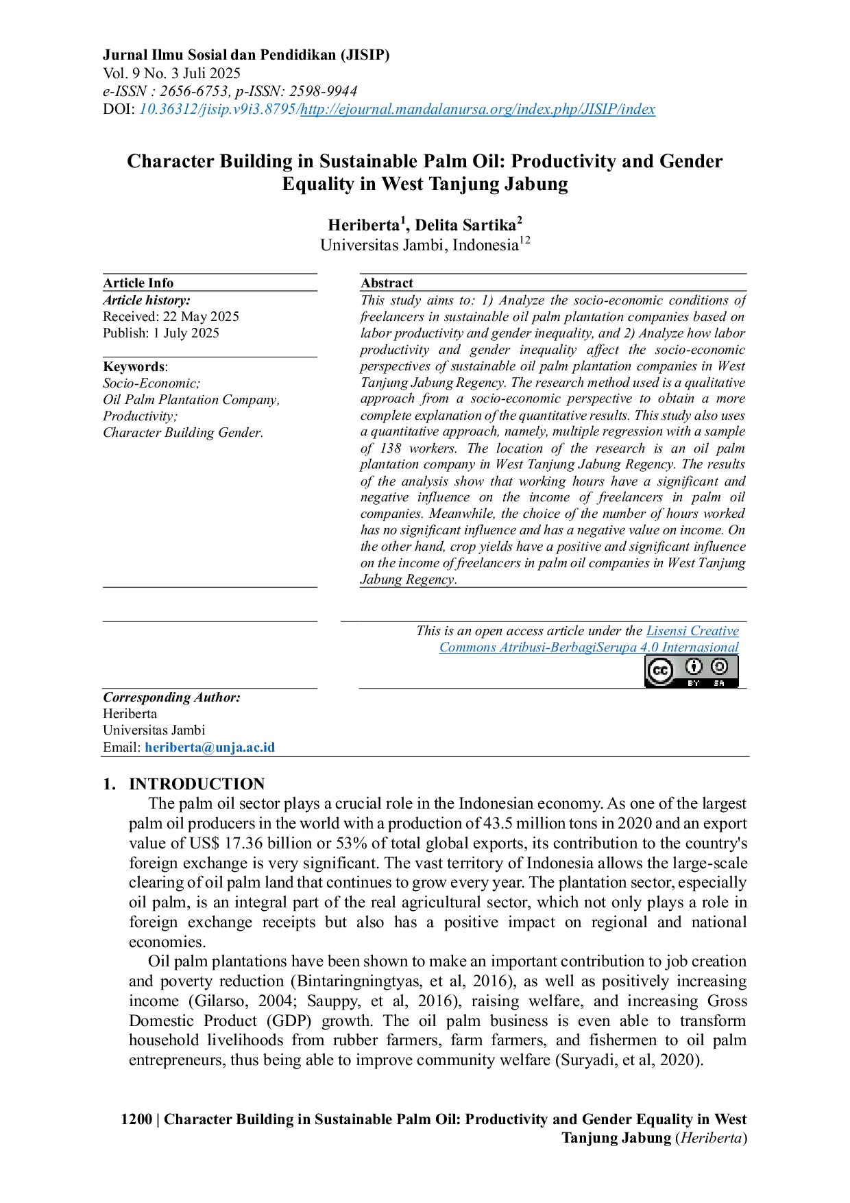 JURIS Socio Economic Oil Palm Plantation Company Productivity Character Building Gender