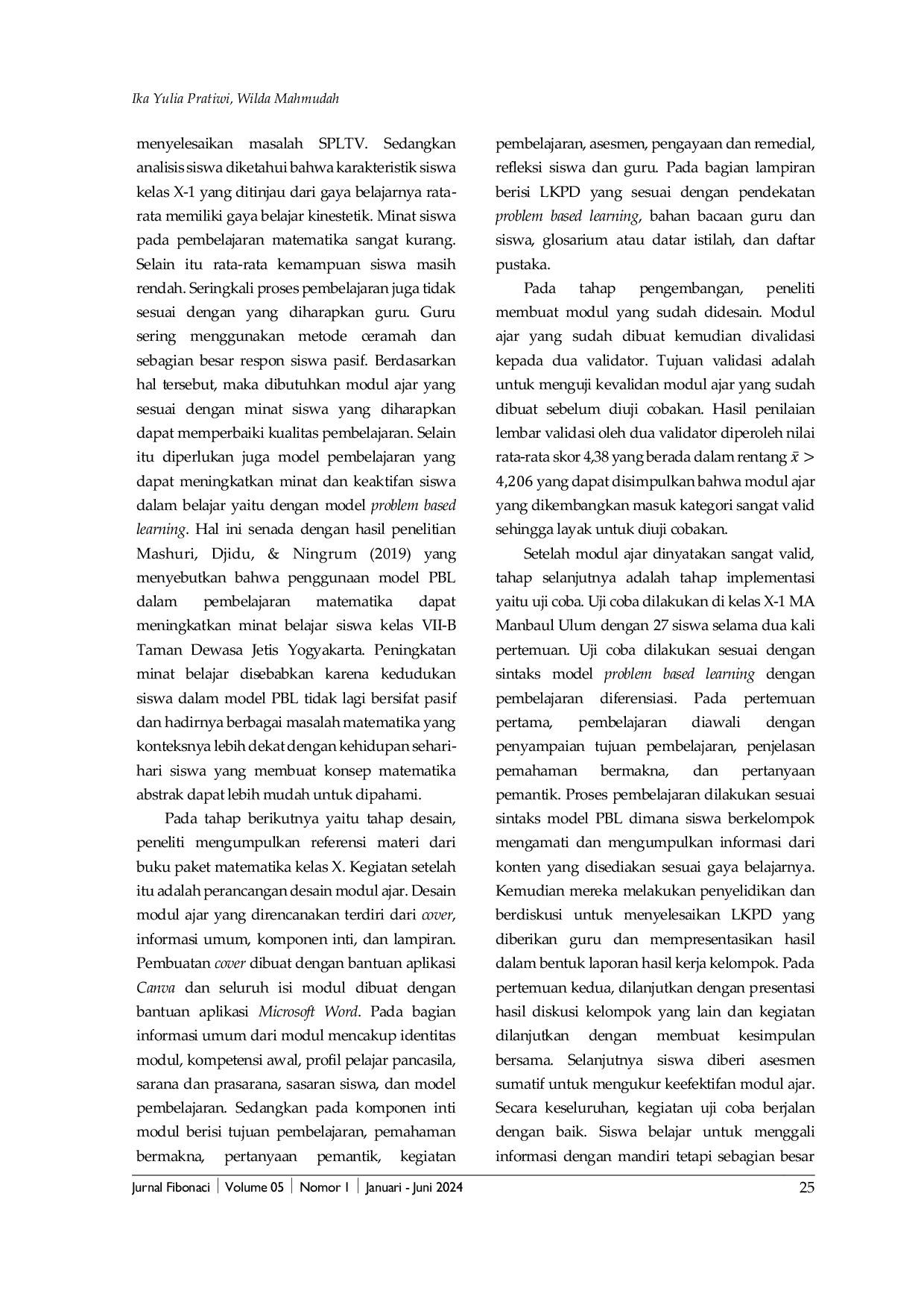 JURIS Pengembangan Modul Ajar Problem Based Learning pada Materi SPLTV