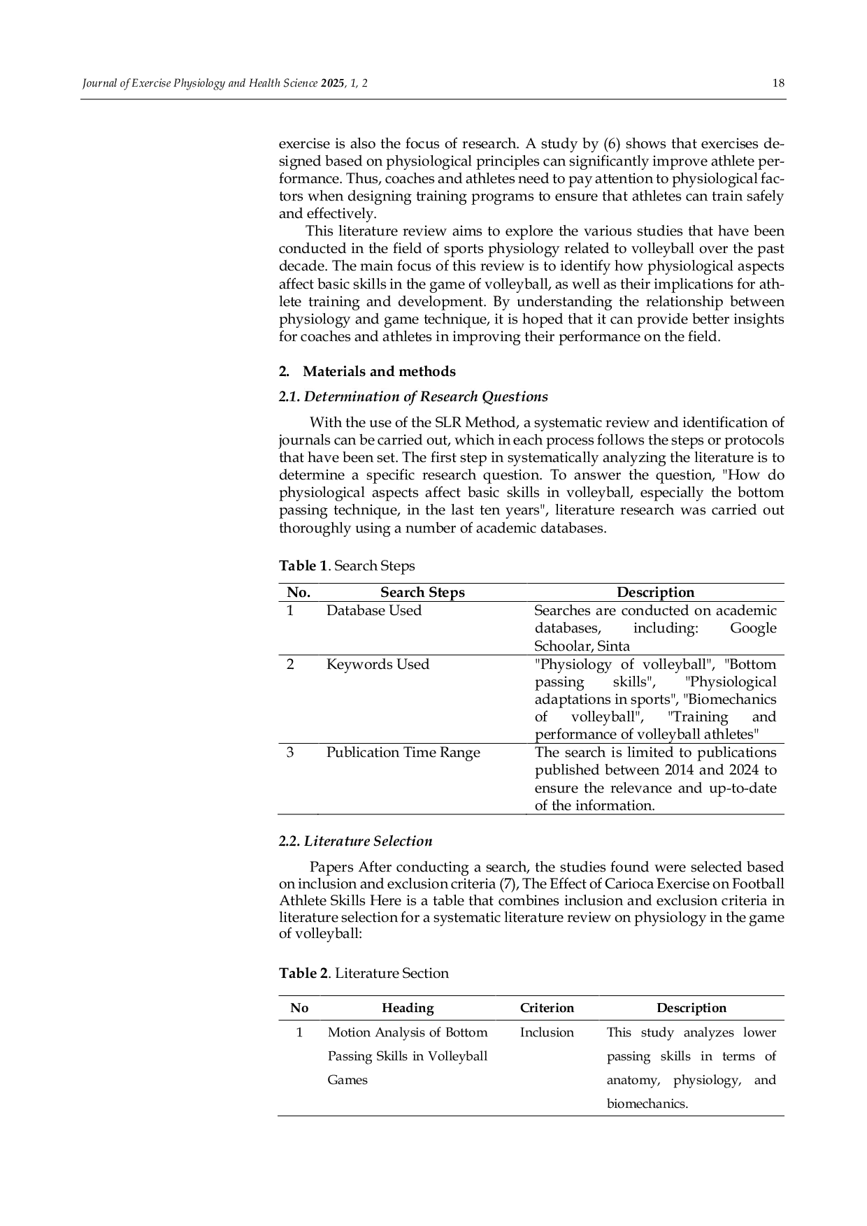 JURIS Physiology in Volleyball in the Last 10 years A Systematic Literature Review