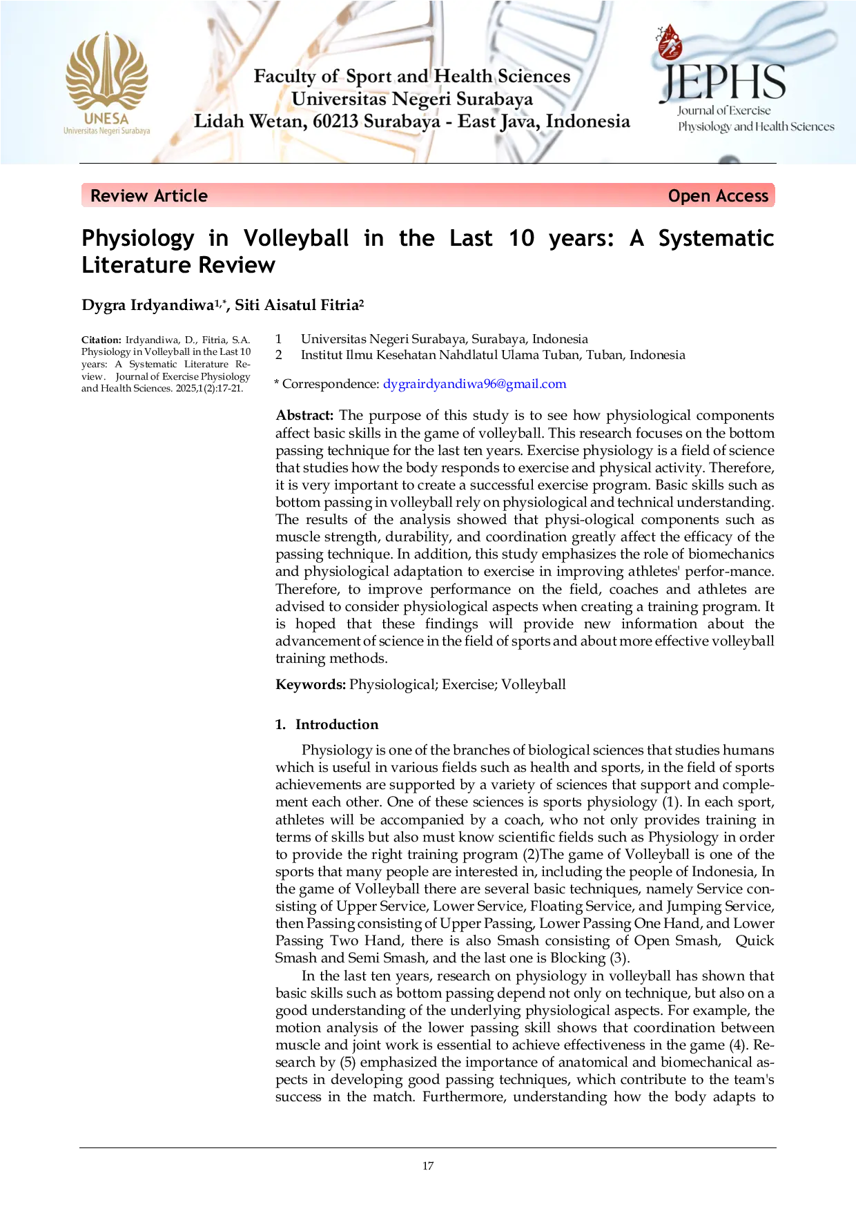 JURIS Physiology in Volleyball in the Last 10 years A Systematic Literature Review