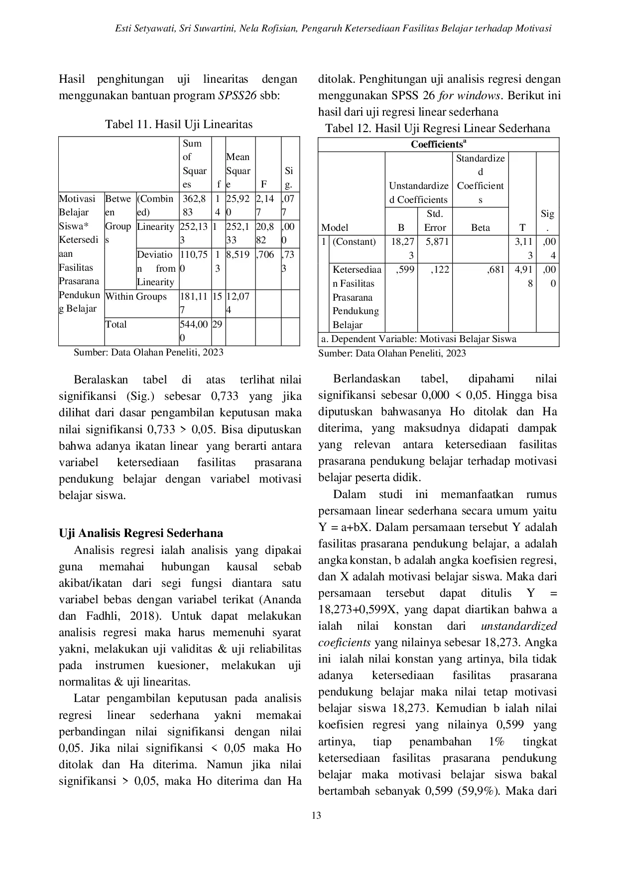 JURIS Pengaruh Ketersediaan Fasilitas Belajar terhadap Motivasi Belajar Siswa Di SDN 2 Sukorejo Wedi Klaten