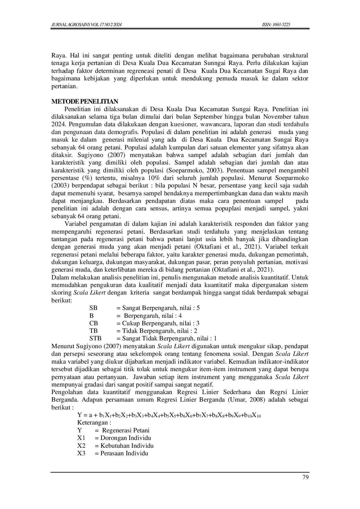 JURIS Determinan Regenerasi Petani Di Desa Kuala Dua Kecamatan Sungai Raya