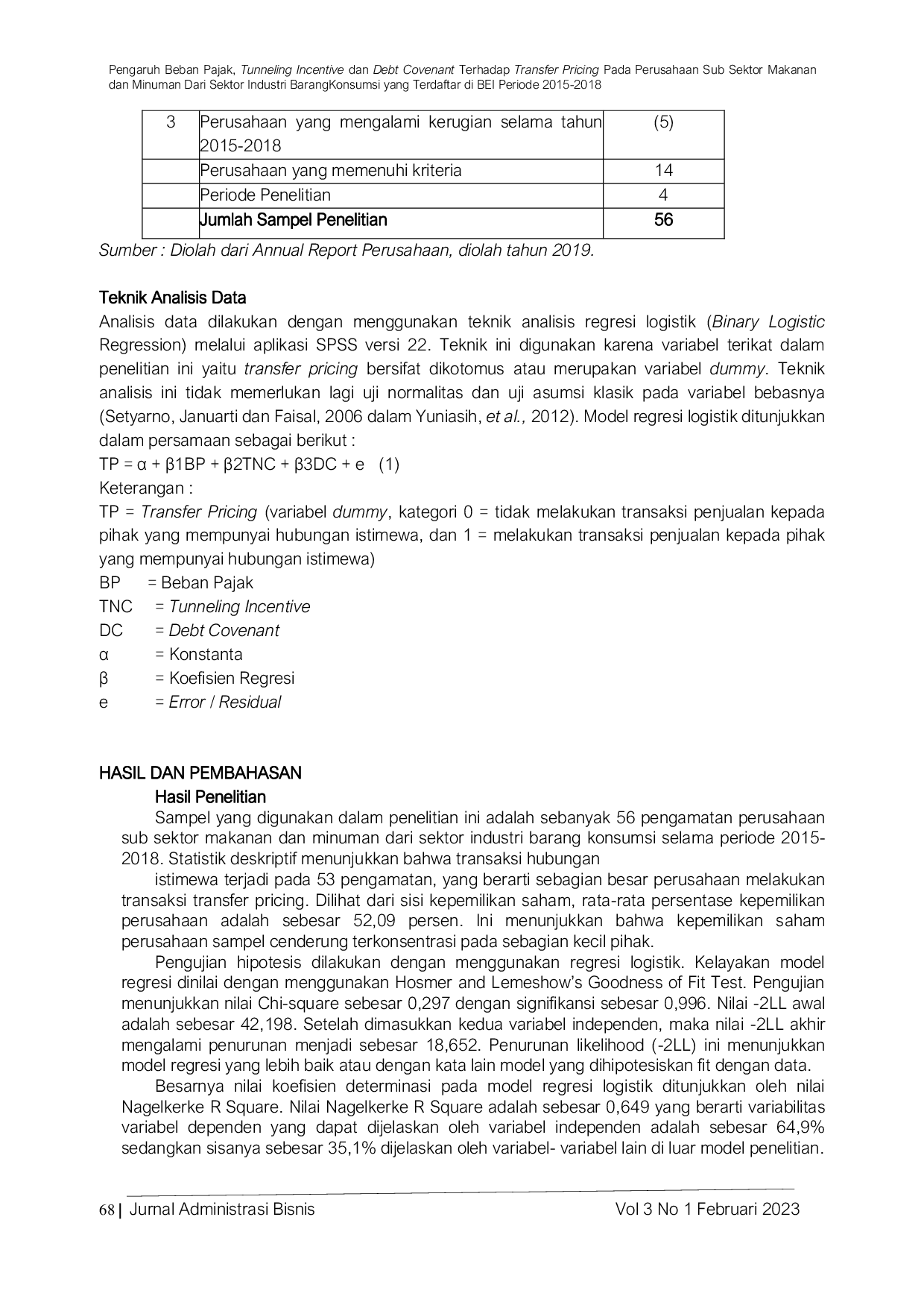 JURIS Pengaruh Beban Pajak Tunneling Incentive Dan Debt Covenant Terhadap Transfer Pricing Pada Perusahaan Sub Sektor Makanan Dan Minuman Dari Sektor Industri Barang Konsumsi Yang Terdaftar Di BEI Periode