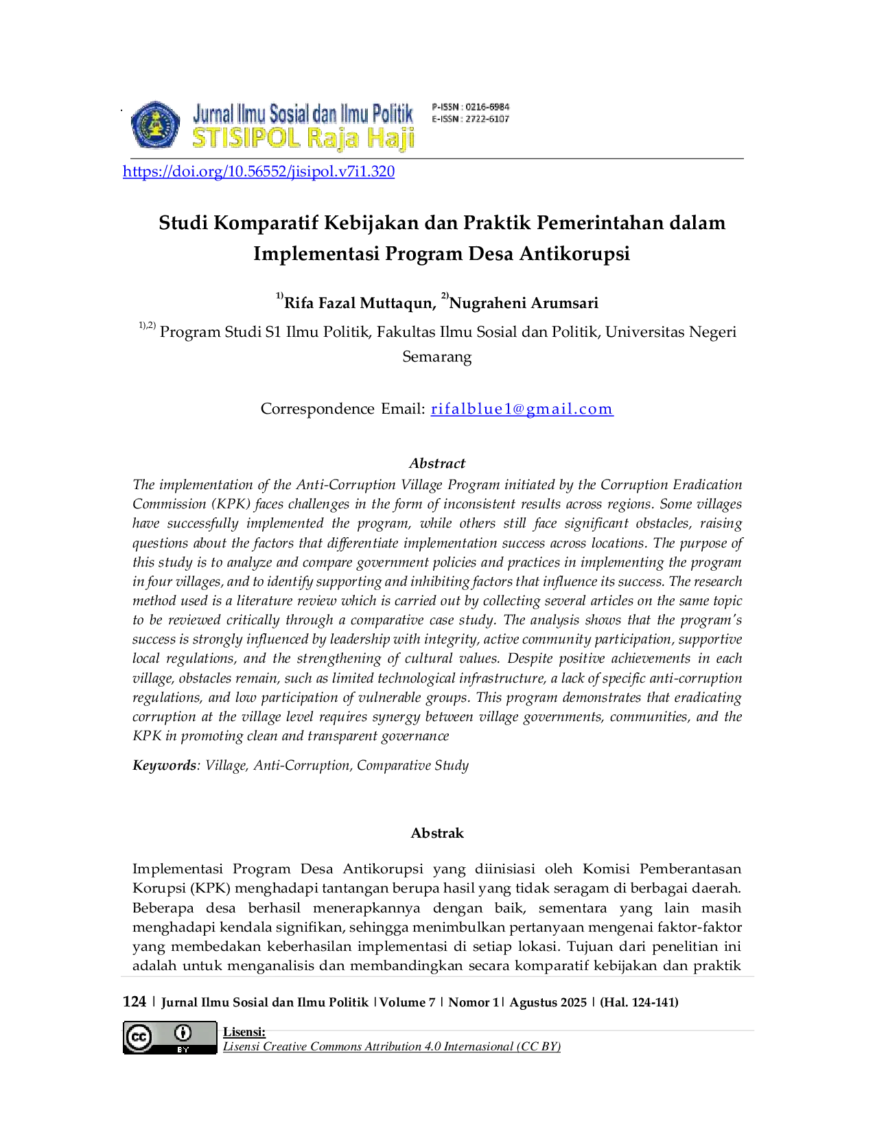 JURIS Studi Komparatif Kebijakan dan Praktik Pemerintahan dalam Implementasi Program Desa Antikorupsi