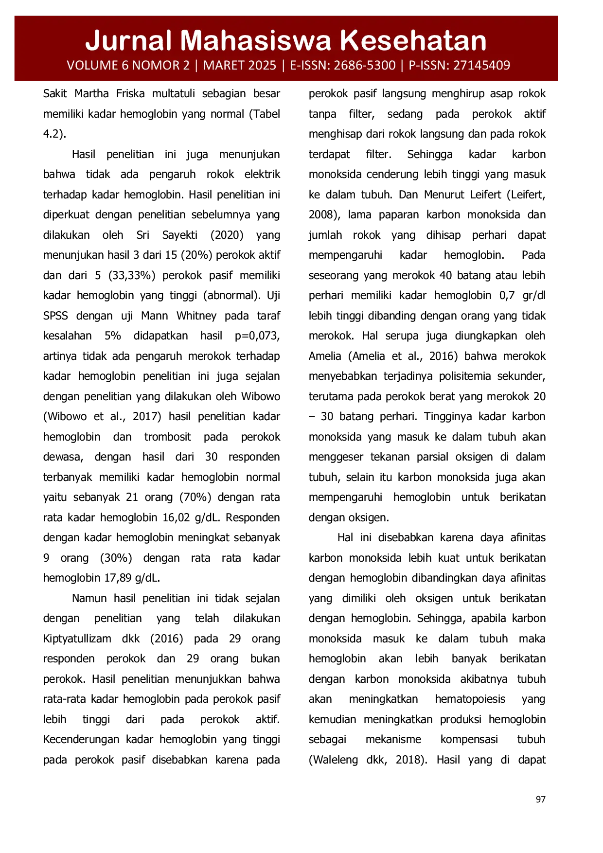 JURIS Gambaran Kadar Hemoglobin Perokok Elektrik Vapor Pada Pegawai Rumah Sakit Martha Friska Multatuli