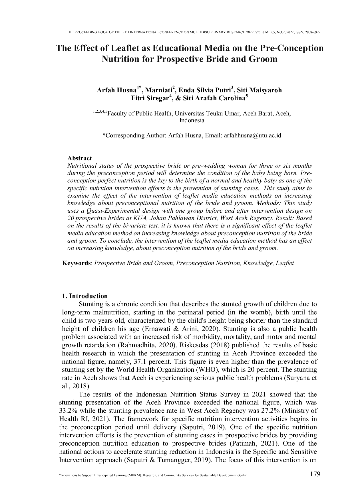 JURIS The Effect of Leaflet as Educational Media on the Pre Conception Nutrition for Prospective Bride and Groom