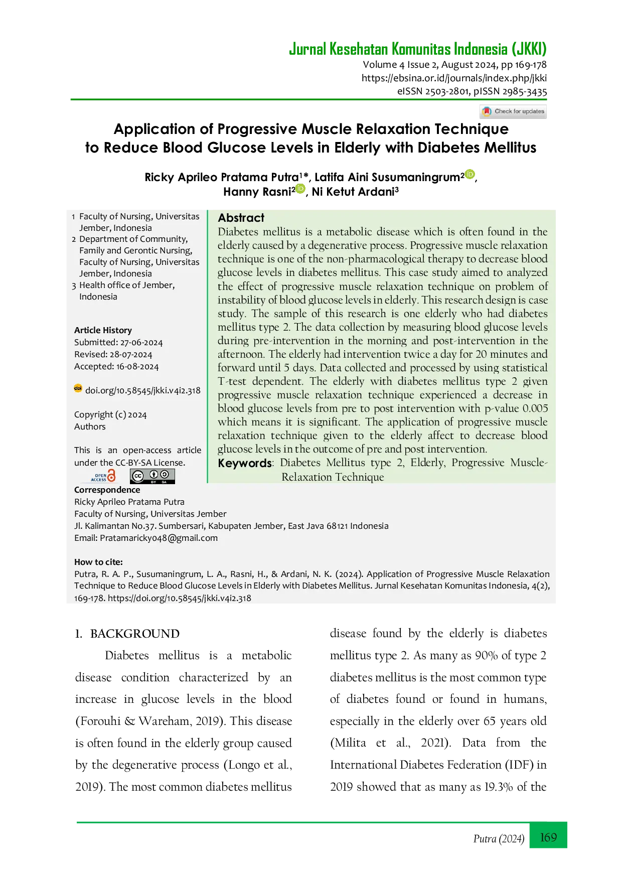 JURIS Application of Progressive Muscle Relaxation Technique to Reduce Blood Glucose Levels in Elderly with Diabetes Mellitus