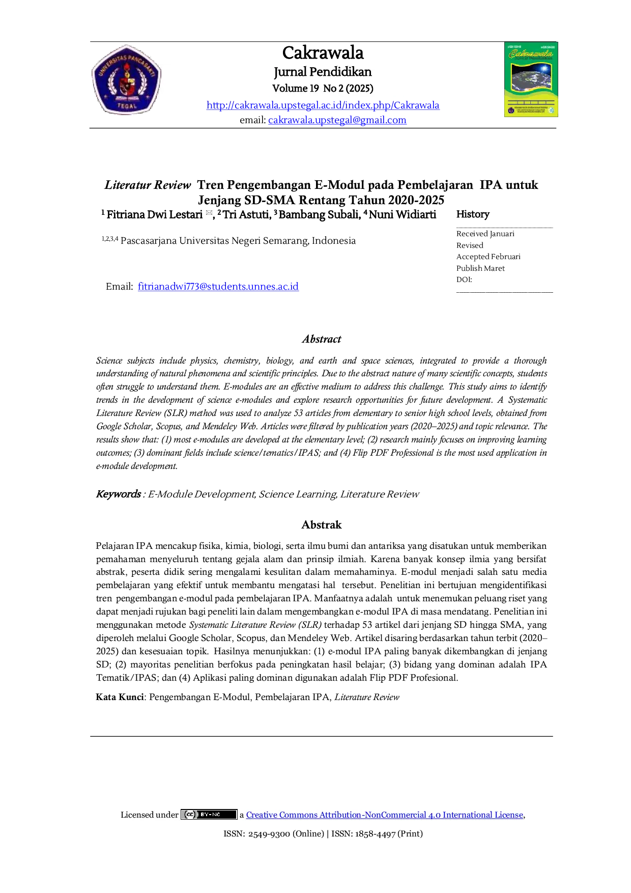 JURIS Literatur Review Tren Pengembangan E Modul pada Pembelajaran IPA untuk Jenjang SD SMA Rentang Tahun 2020 2025