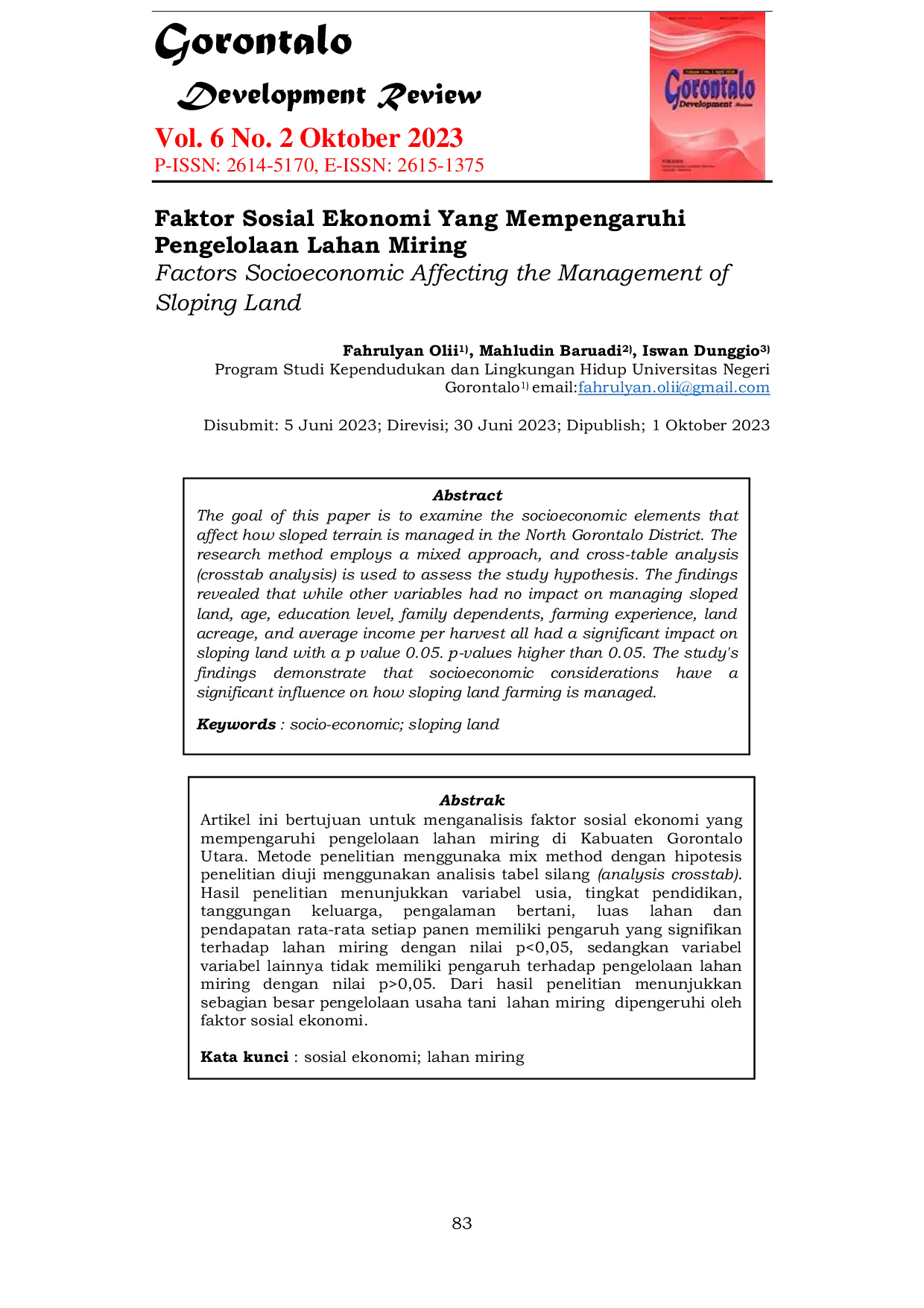 JURIS Factors Socioeconomic Affecting the Management of Sloping Land