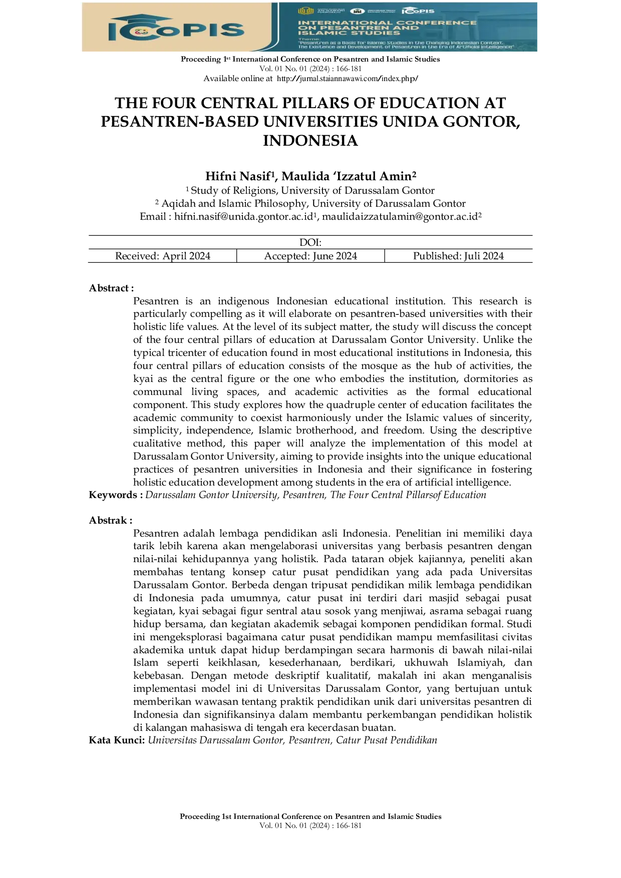 JURIS The Four Central Pillars of Education at PesantrenAcBased Universities UNIDA Gontor Indonesia