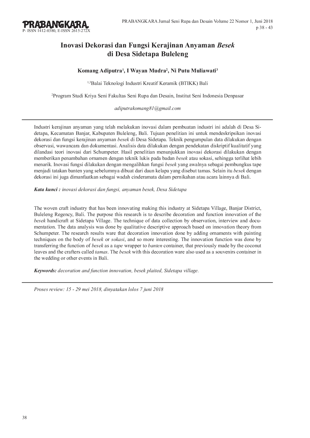 JURIS Inovasi Dekorasi dan Fungsi Kerajinan Anyaman Besek di Desa Sidetapa Buleleng