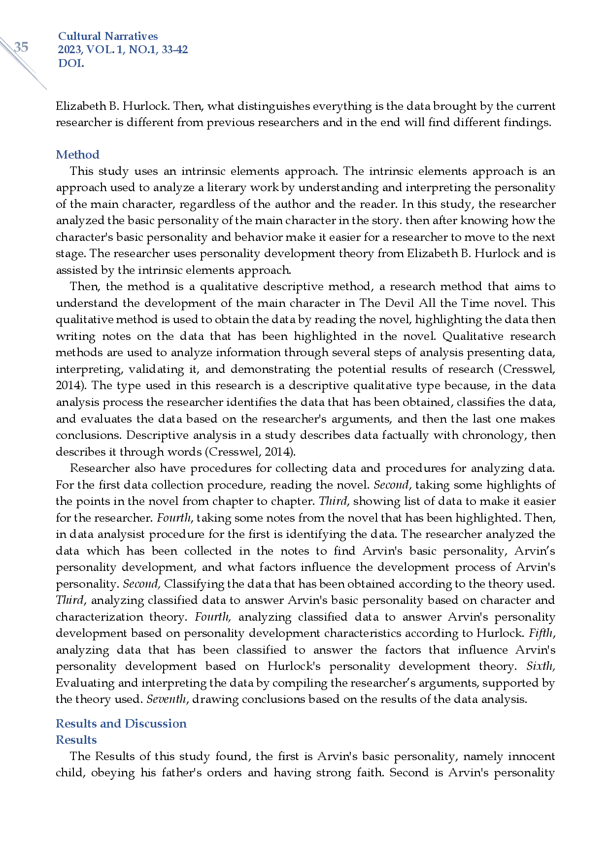 juris Arvin s Realistic Personality Development in Donald Ray Pollock s The Devil All the Time