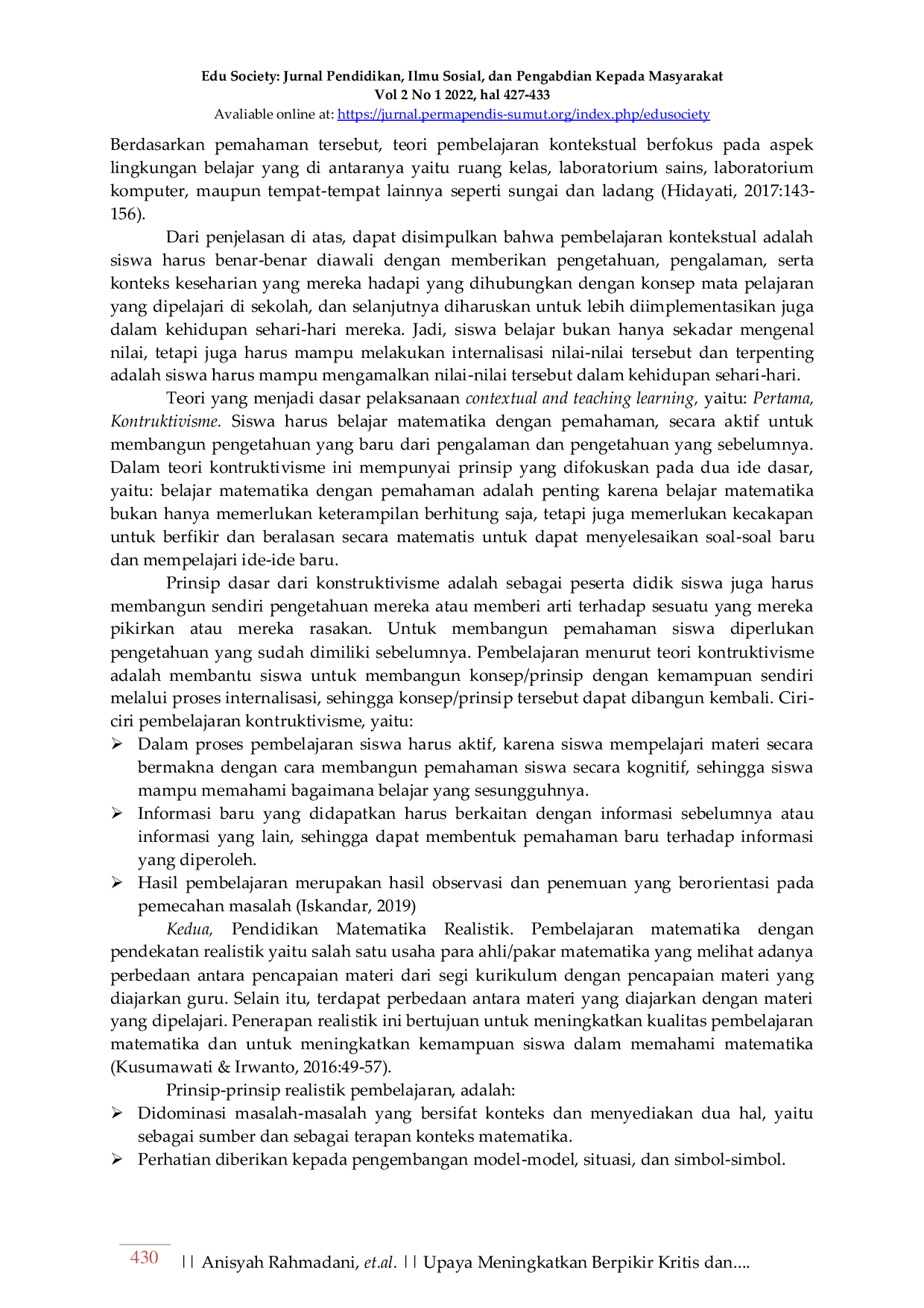 JURIS Upaya Meningkatkan Berpikir Kritis dan Mengefektifkan Pendekatan Kontekstual dalam Pembelajaran Matematika