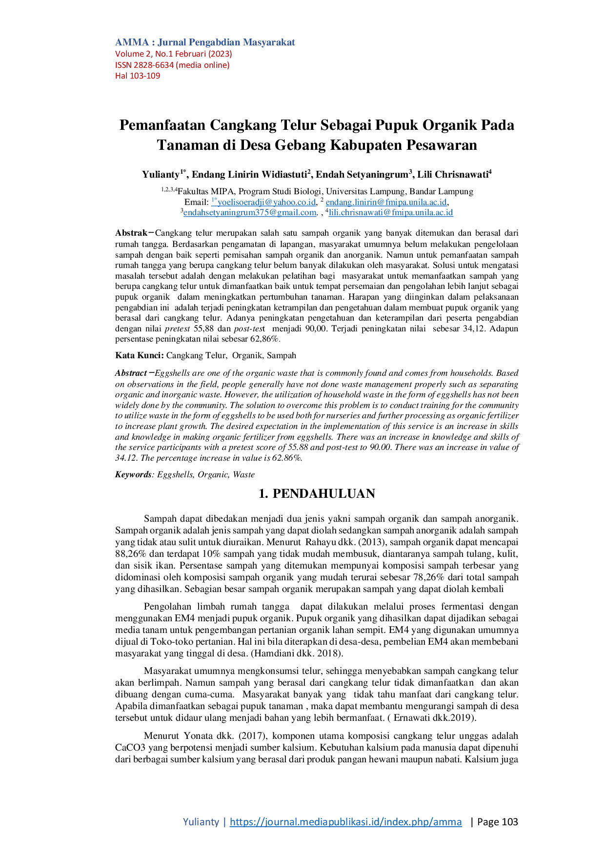 JURIS Pemanfaatan Cangkang Telur Sebagai Pupuk Organik Pada Tanaman di Desa Gebang Kabupaten Pesawaran