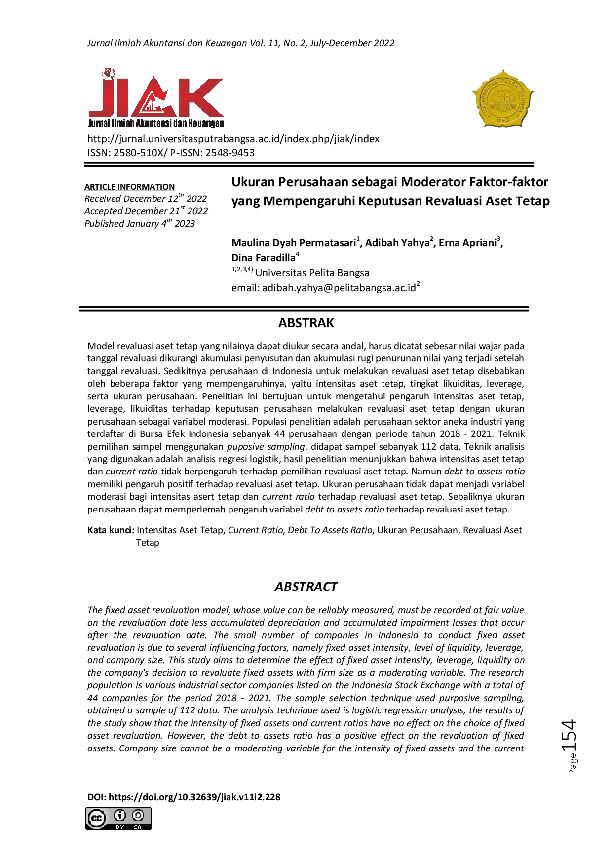 juris Ukuran Perusahaan sebagai Moderator Faktor faktor yang Mempengaruhi Keputusan Revaluasi Aset Tetap