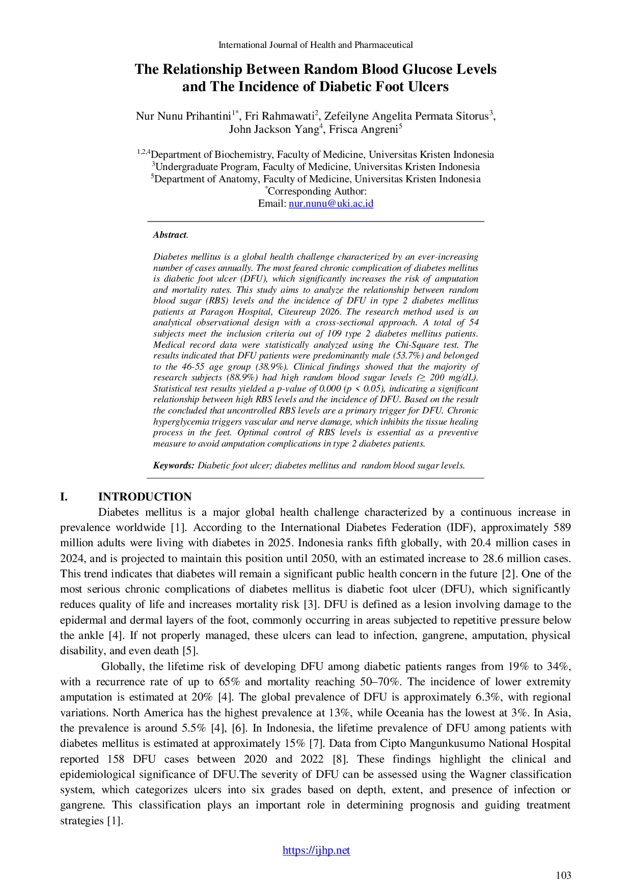 JURIS The Relationship Between Random Blood Glucose Levels and The Incidence of Diabetic Foot Ulcers