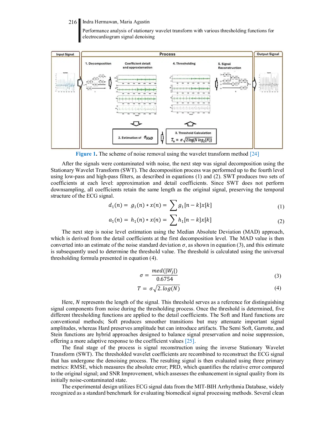 JURIS Performance analysis of stationary wavelet transform with various thresholding functions for electrocardiogram signal denoising