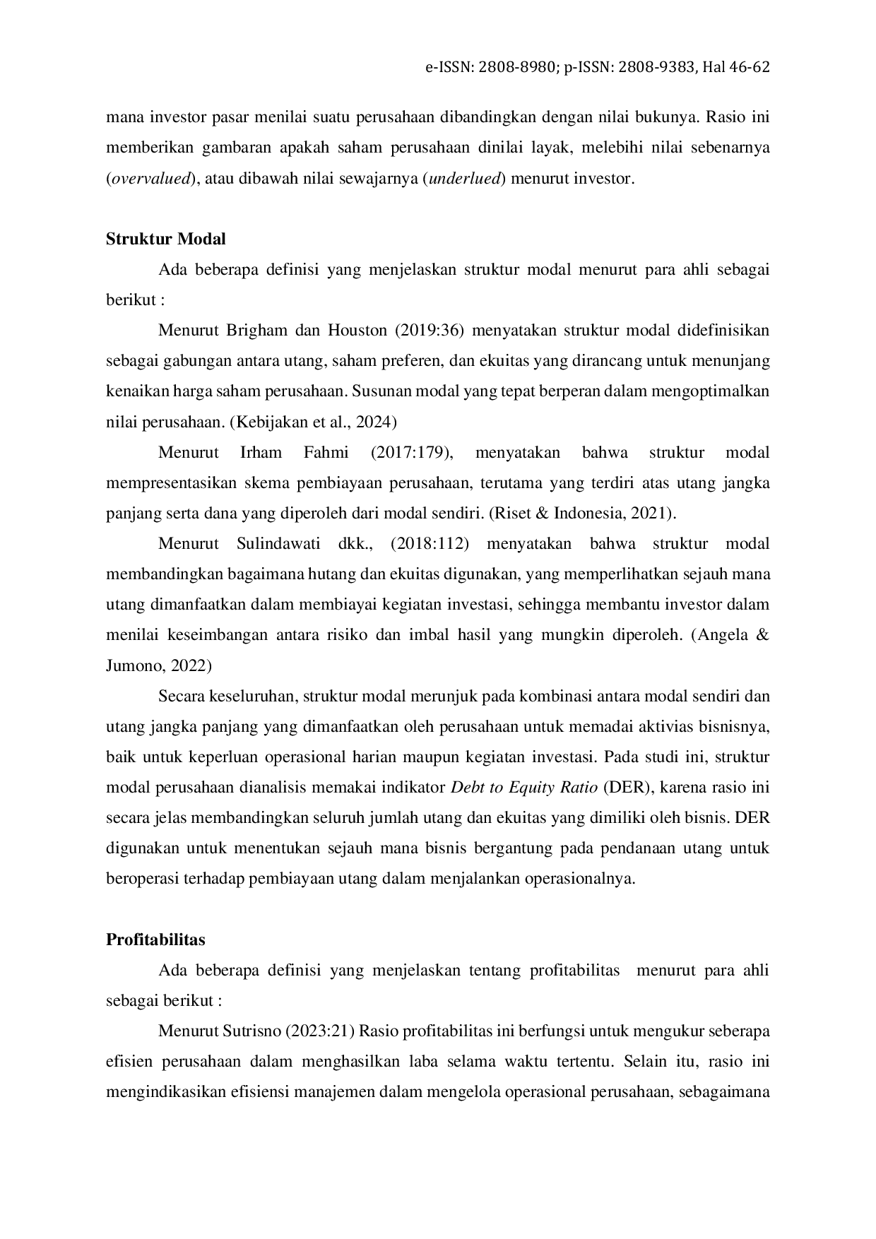 JURIS Pengaruh Debt To Equity Ratio dan Return On Assets Terhadap Nilai Perusahaan pada Perusahaan Subsektor Perbankan Yang Terdaftar di Bursa Efek Indonesia Periode 2017 2024