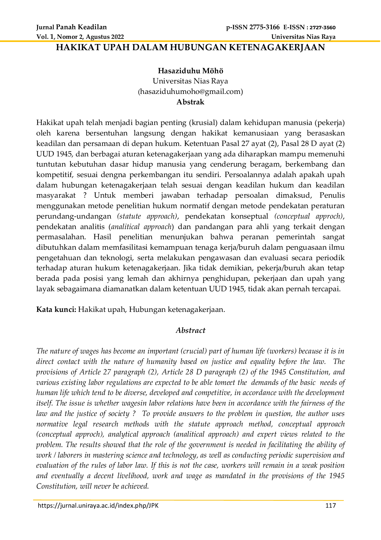 JURIS Hakikat Upah Dalam Hubungan Ketenagakerjaan